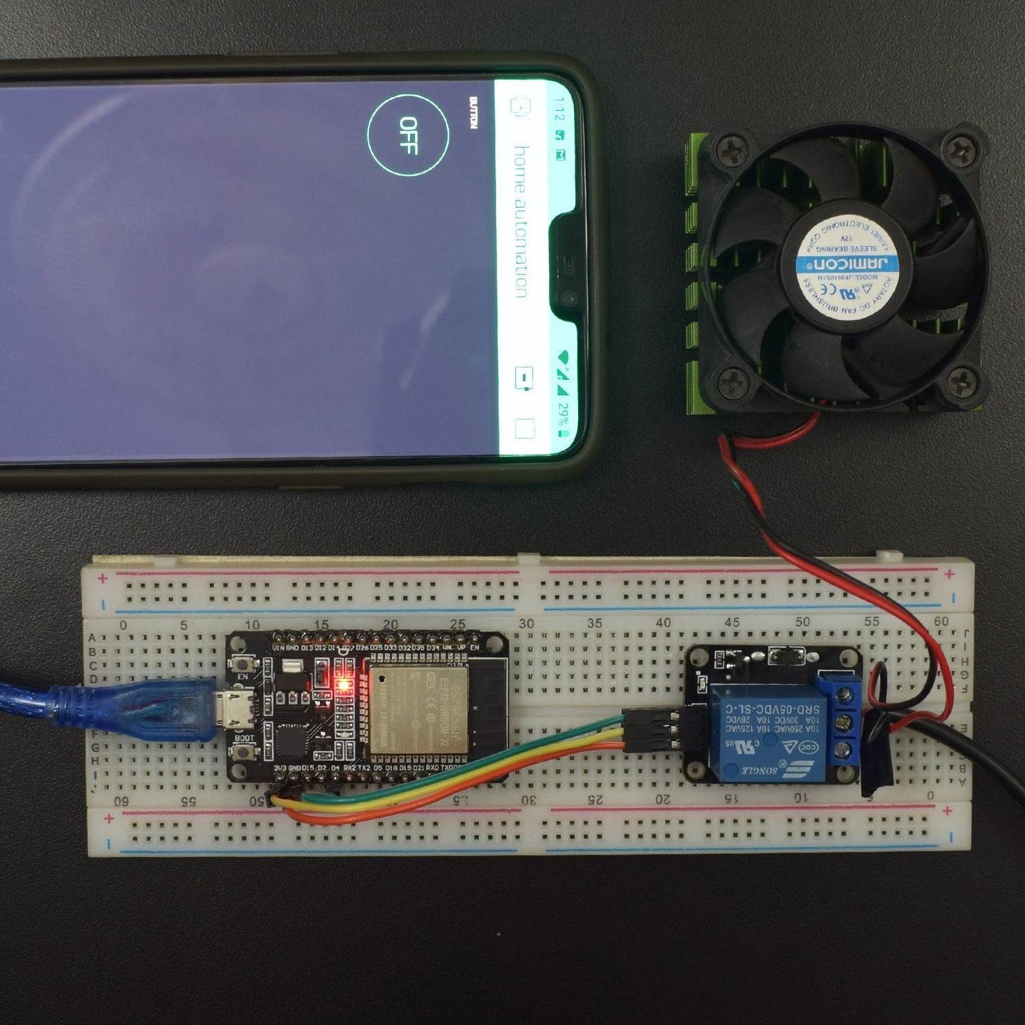 Make a Home Automation fan over Wi-Fi controlled app using WROOM-32 Wi-fi Module with 5v 1-Channel Relay Module - KT583 - REES52