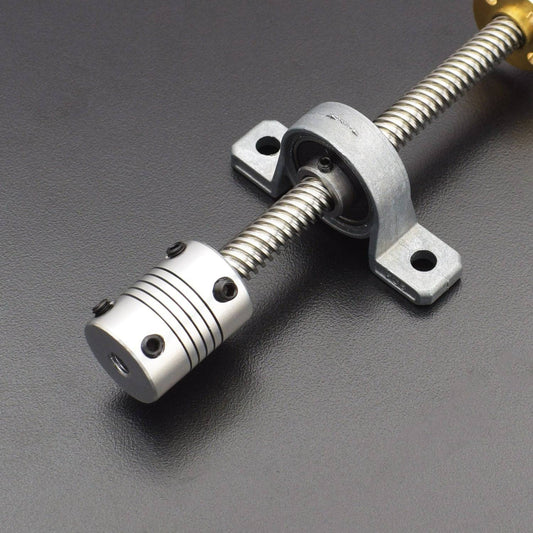 T8 Lead Screw 250mm 8mm, Brass Copper Nut With KP08 Bearing Bracket And 5 x 25 x 8mm Flexible Coupling For 3D Printer - RS2364 - REES52