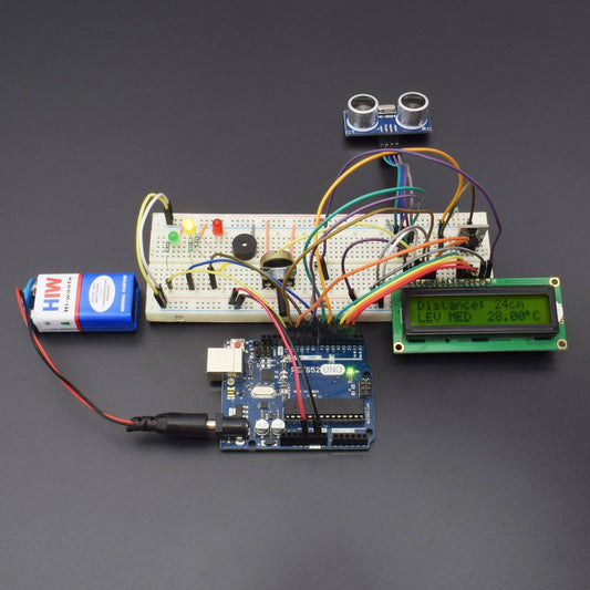Make a water level & Temperature Measurement tool using Ultrasonic sensor & DS18B20 Sensor Module with Arduino uno - KT776 - REES52