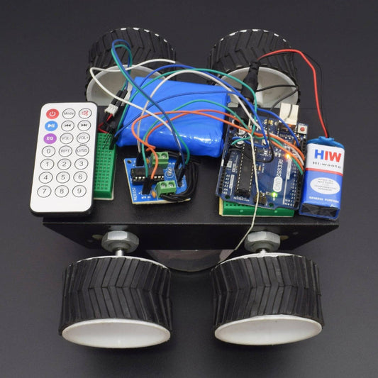 Make a IR control robot car using 7*4 wheel and L293De motor driver interfacing with Arduino uno - KT785 - REES52