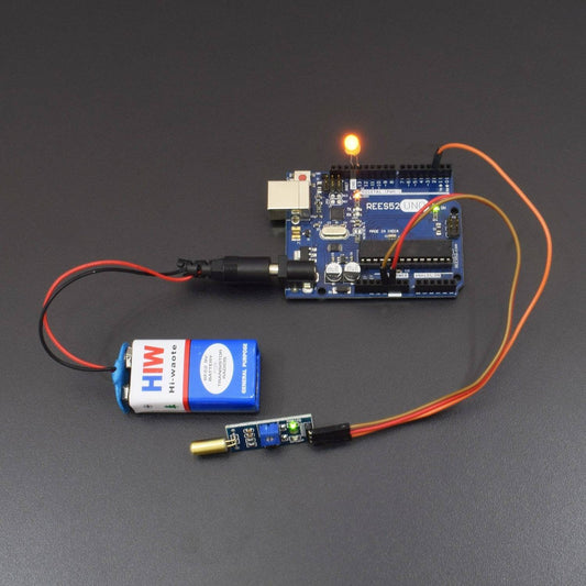 Interfacing Tilt sensor with Arduino Uno showing output on led -KT759 - REES52