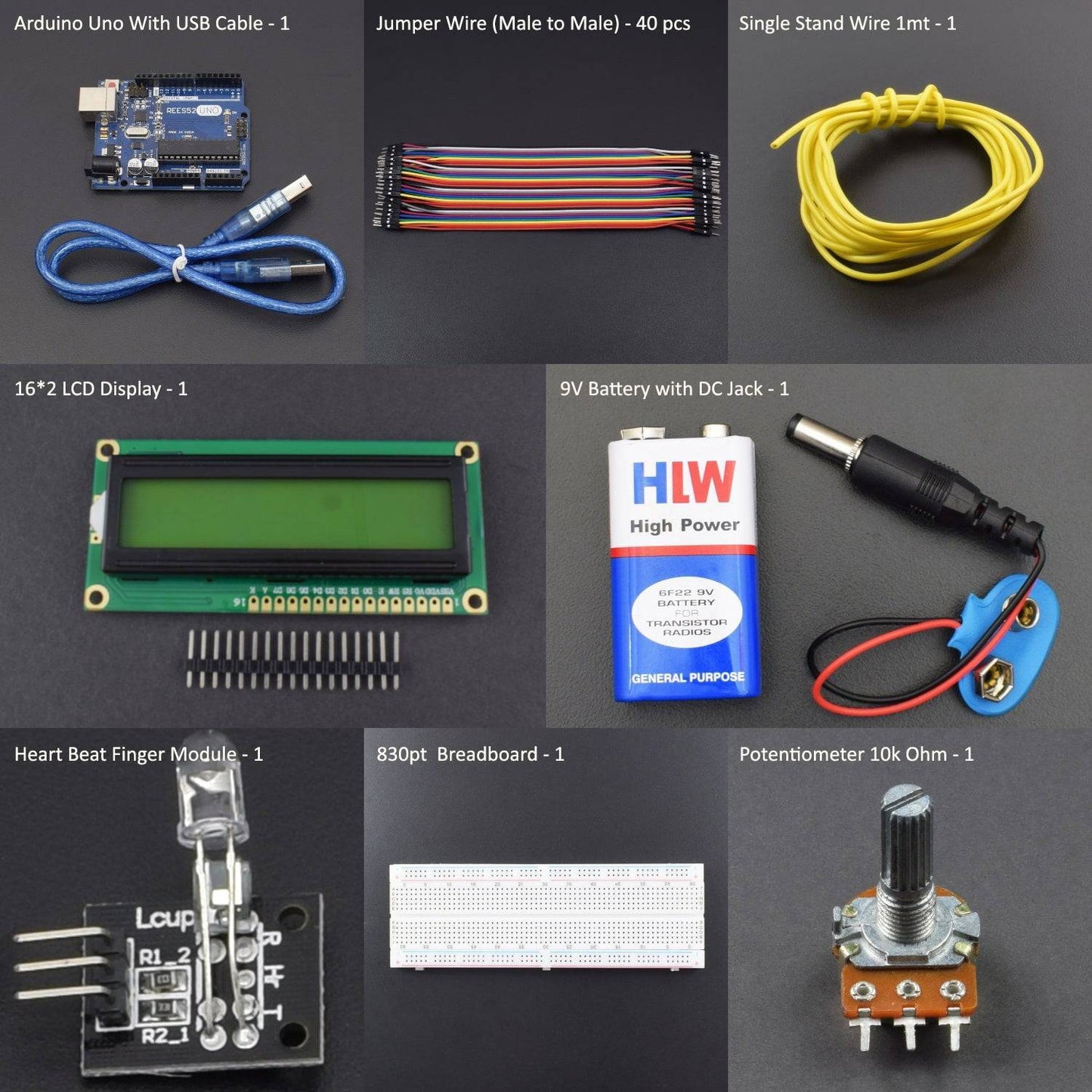 Measure heart beat with heart beat module and display the data on 16*2 Lcd Display interfacing with Arduino uno - KT942 - REES52