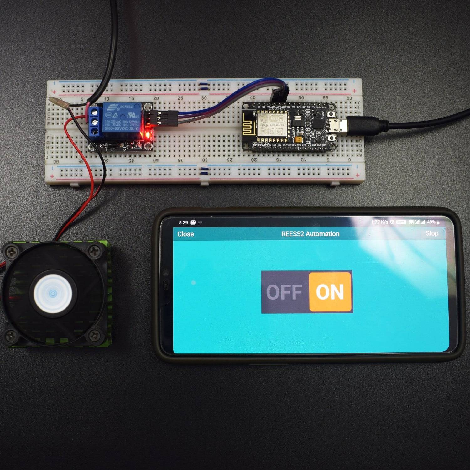 Make a Home Automation Fan over Wi-Fi controlled app using NodeMCU V2 with 5v 1-Channel Relay Module - KT584 - REES52