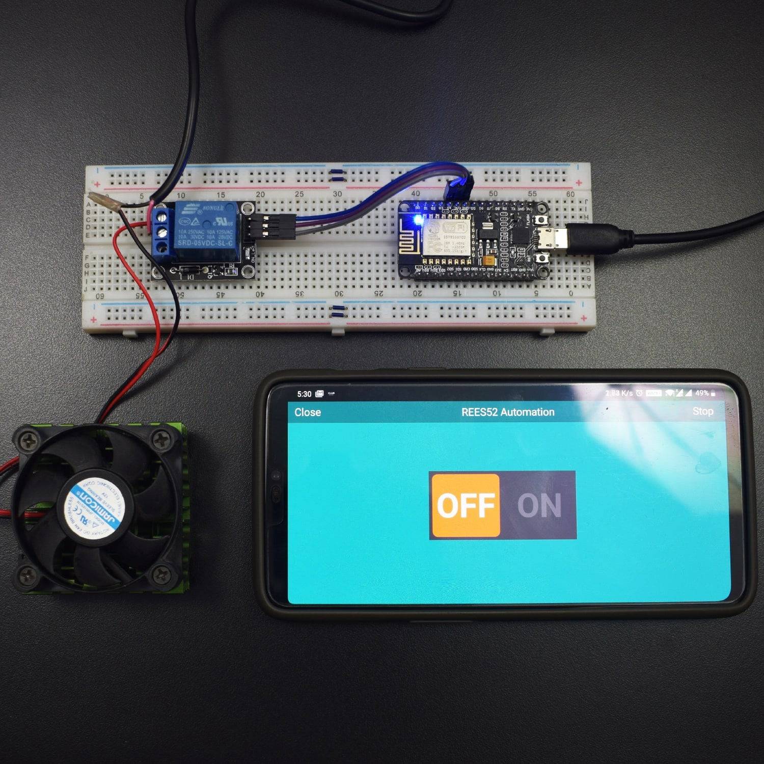 Make a Home Automation Fan over Wi-Fi controlled app using NodeMCU V2 with 5v 1-Channel Relay Module - KT584 - REES52