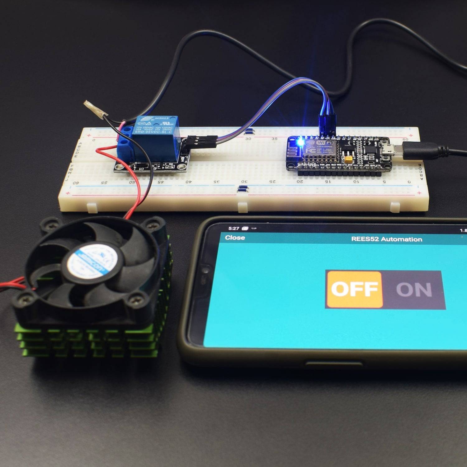 Make a Home Automation Fan over Wi-Fi controlled app using NodeMCU V2 with 5v 1-Channel Relay Module - KT584 - REES52