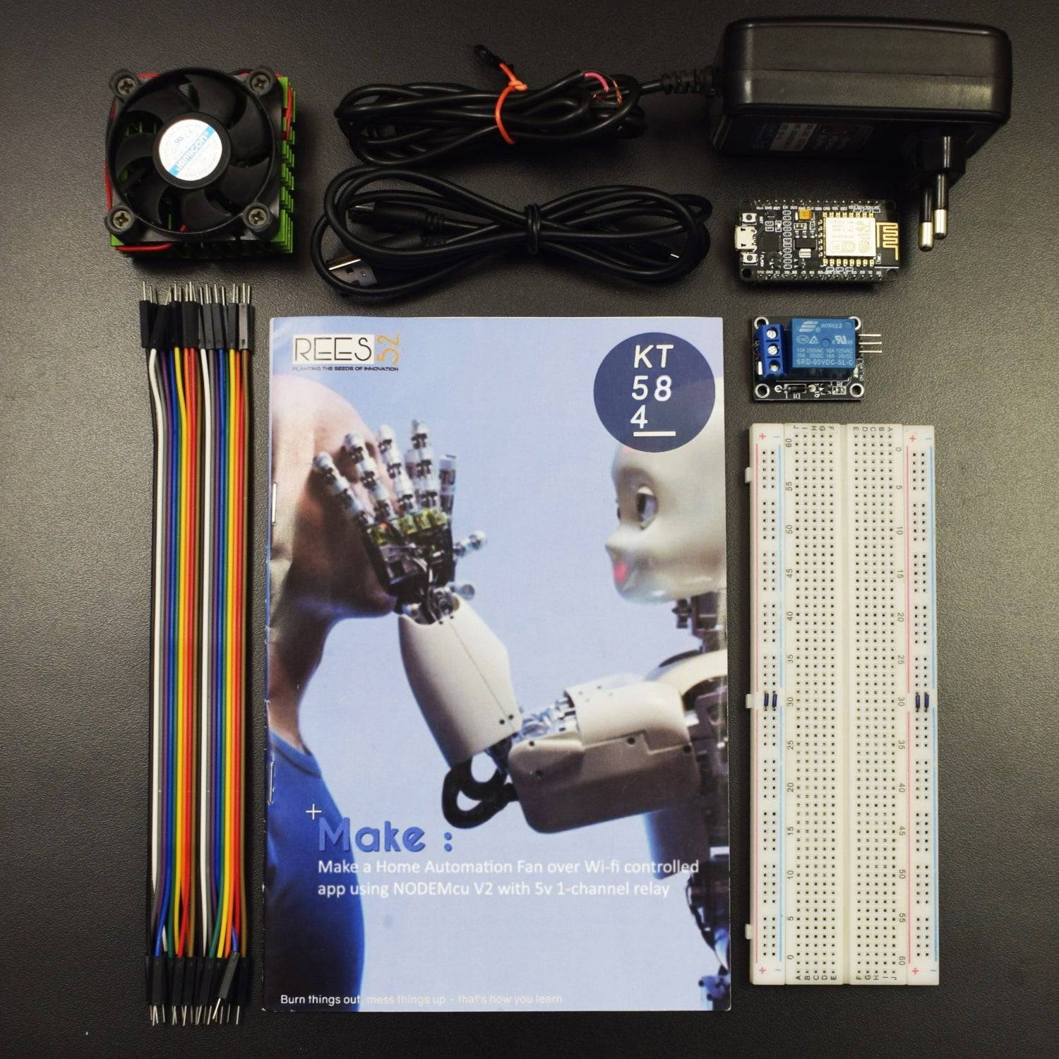 Make a Home Automation Fan over Wi-Fi controlled app using NodeMCU V2 with 5v 1-Channel Relay Module - KT584 - REES52