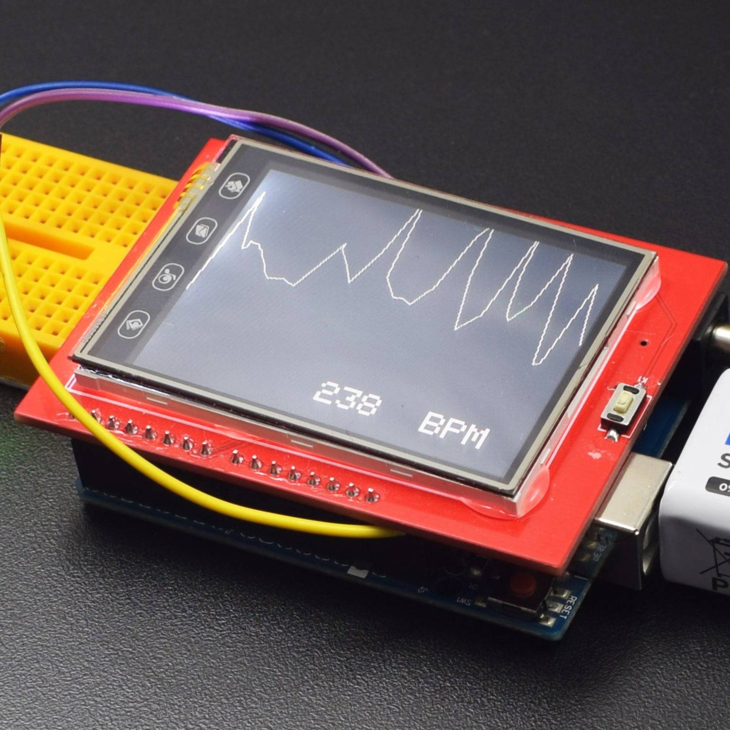 Make a Heartbeat monitor with 2.4 inch TFT display using pulse rate sensor - KT585 - REES52