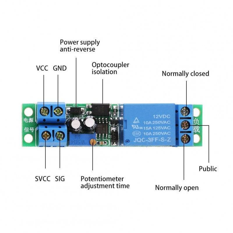 DC 12V Switch Delay-Relay Module with Adjustable Delay Time 0-25 Second Signal Triggering Switch Module - RS3474 - REES52