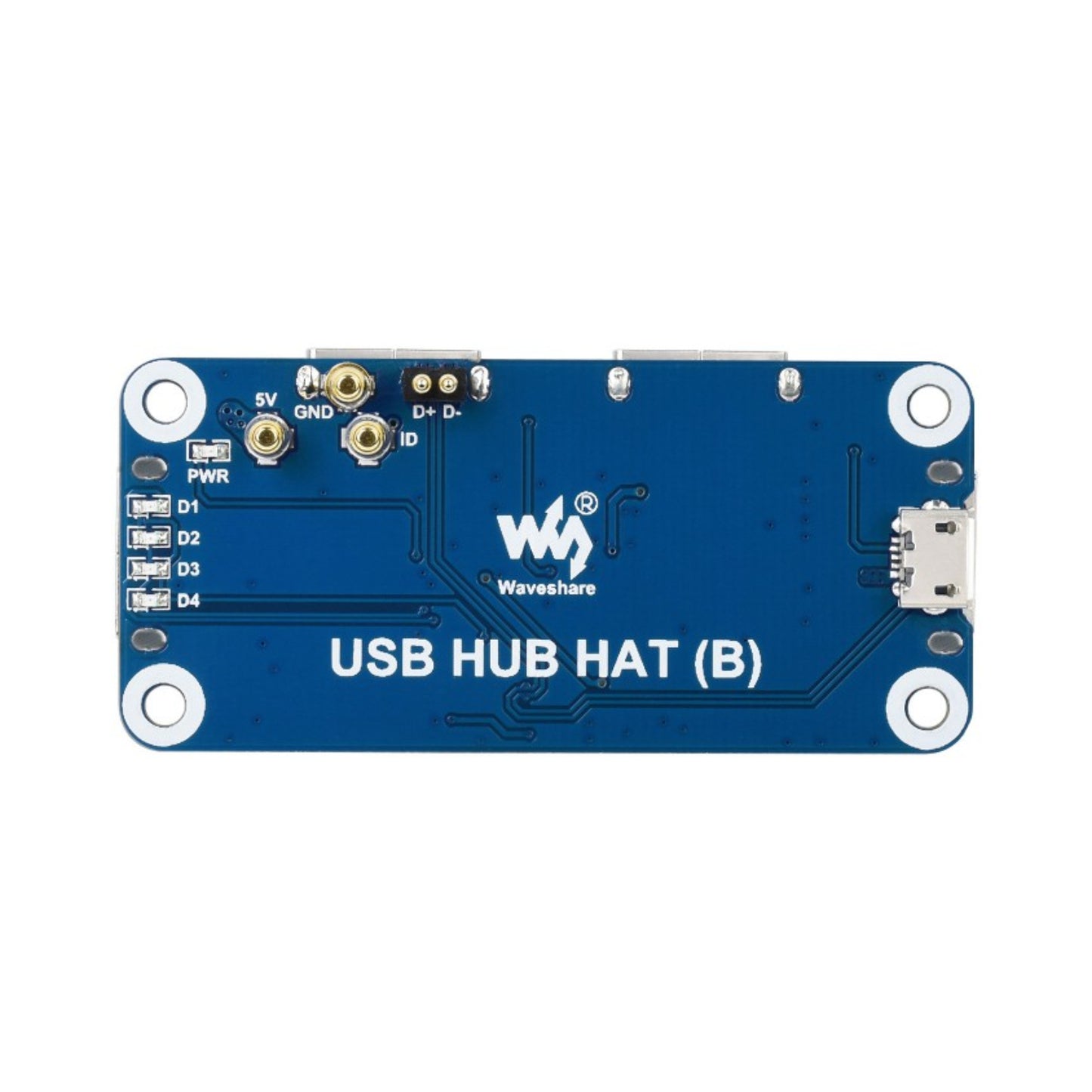 Waveshare USB HUB HAT (B) 4x USB 2.0 Ports USB Hub HAT Increase USB Ports on Raspberry Pi Using Waveshare HAT For Raspberry Pi Series - RS2010