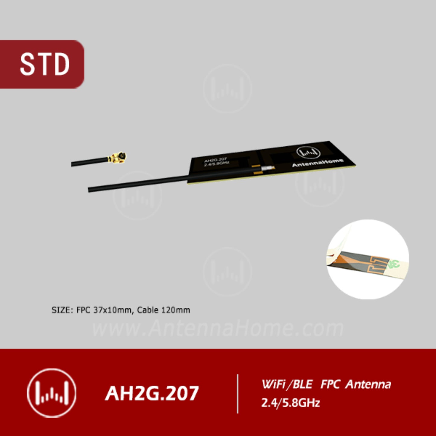 AntennaHome AH2G.207 Flexible Printed Circuit Antenna 2.4 GHz FPC Internal Antenna Module For Wireless Connectivity and IoT Devices - RS7375