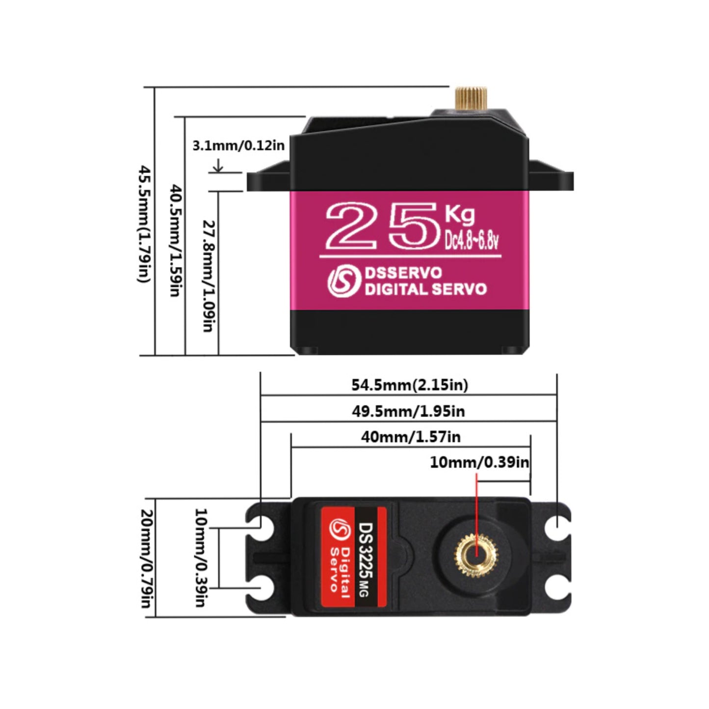 DSServo DS3225MG 25KG Waterproof Digital Servo 90°, 180°, 270° (Optional) Degree Rotation Servo High Torque Metal Gear Servo For RC Airplanes and Helicopters