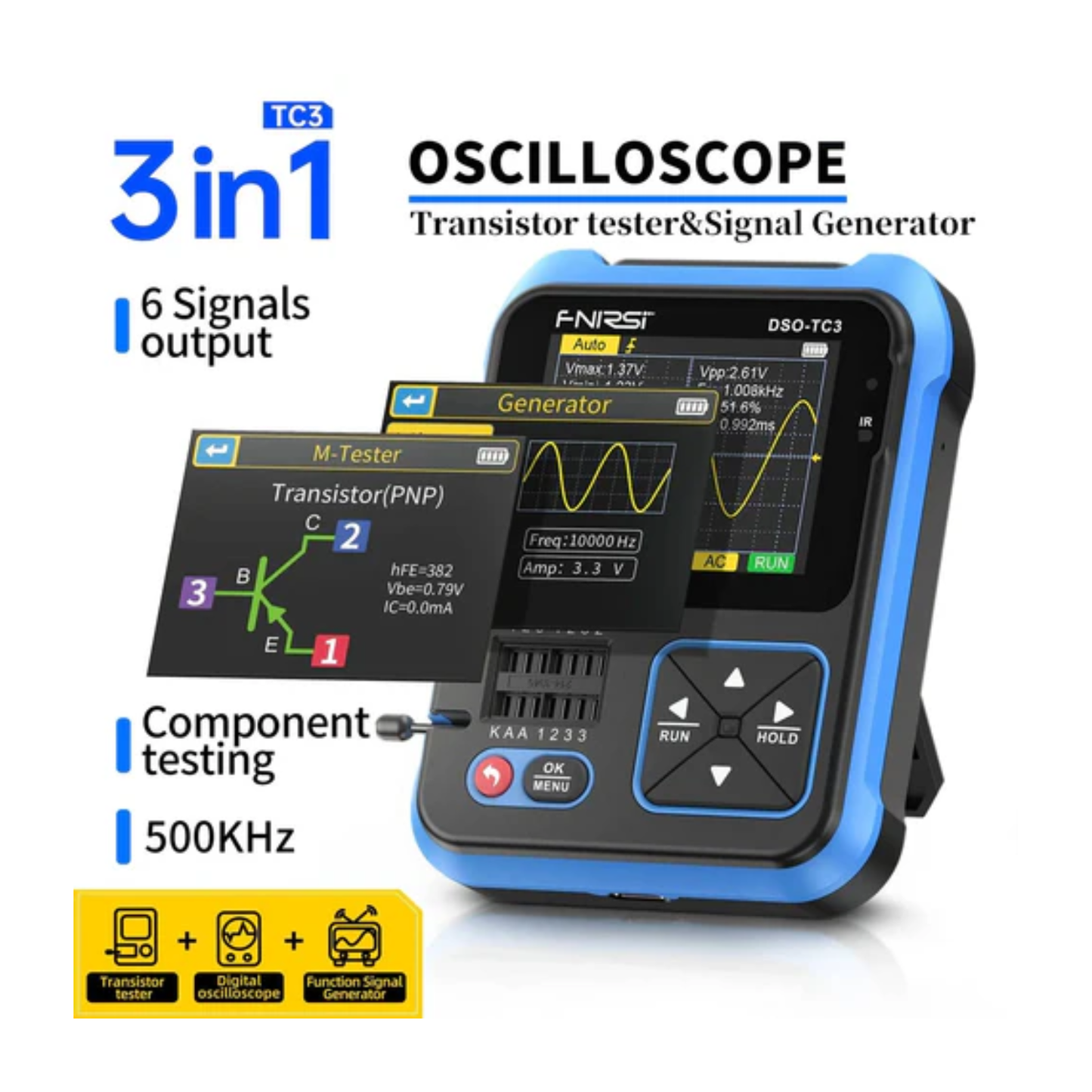 FNIRSI DSO-TC3 Oscilloscope 3-in-1 DSO Tester DSO-TC3 Transistor Tester DSO-TC3 Digital Oscilloscope With Integrated Tester And Efficient Troubleshooting - RS8298