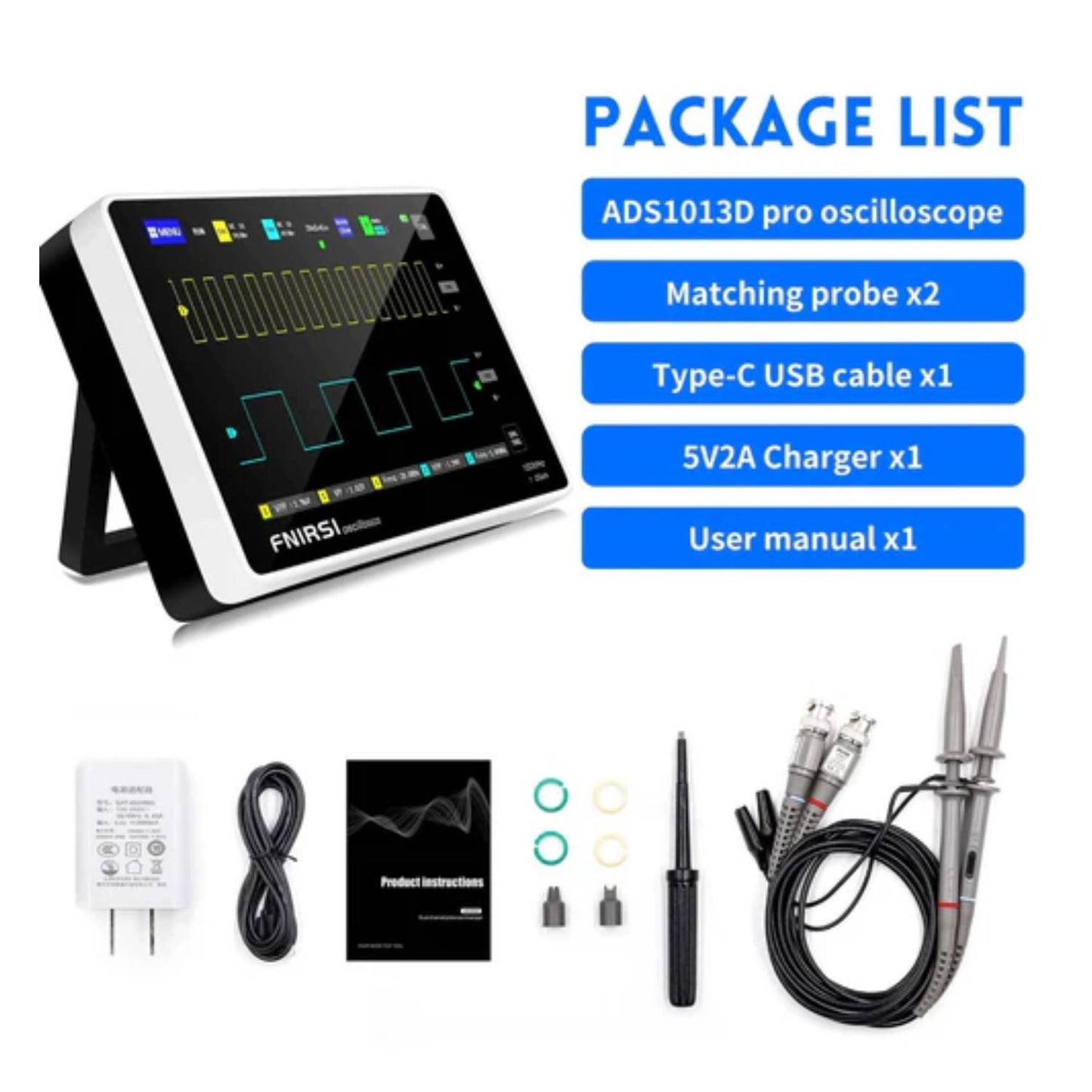 FNIRSI 1013D Digital Oscilloscope 100MHz x 2 Channel Touchscreen Oscilloscope Powerful Tablet Oscilloscope for Electronics Education & DIY - RS8299