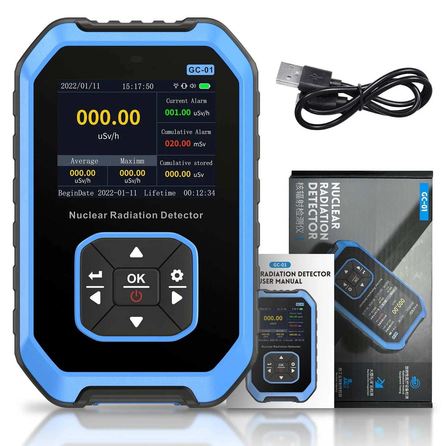 FNIRSI GC-01 Nuclear Radiation Detector Portable Nuclear Radiation Detector GC-01 Radiation Detector For Environmental Radiation Mapping - Blue - RS8376