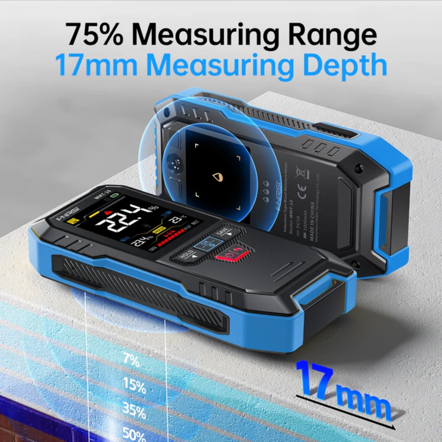 FNIRSI WMT-10 Non-Contact Moisture Meter WMT-10 Inductive Wood & Wall Moisture Meter Hygrometer WMT-10 Accurate Moisture Detection For Professional Moisture Measurement - RS8383