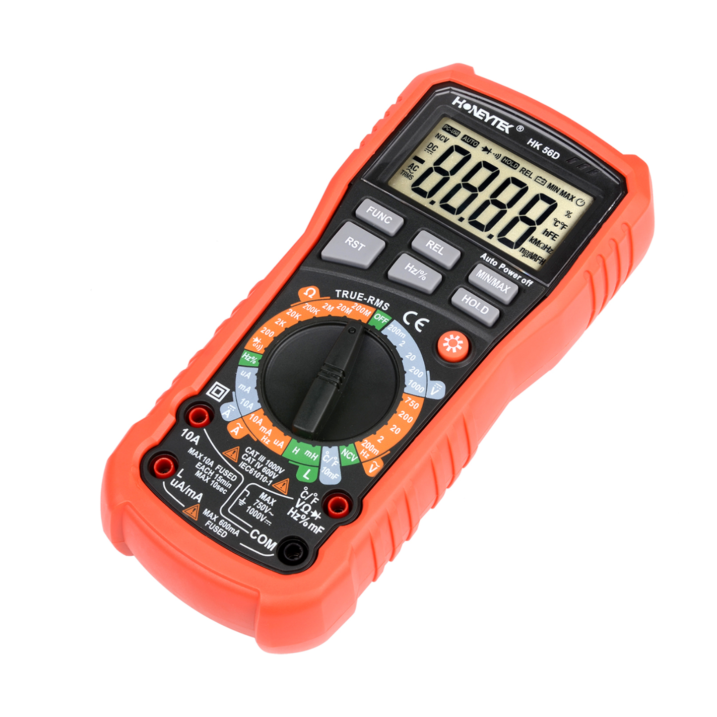 True-RMS voltage tester with backlit screen