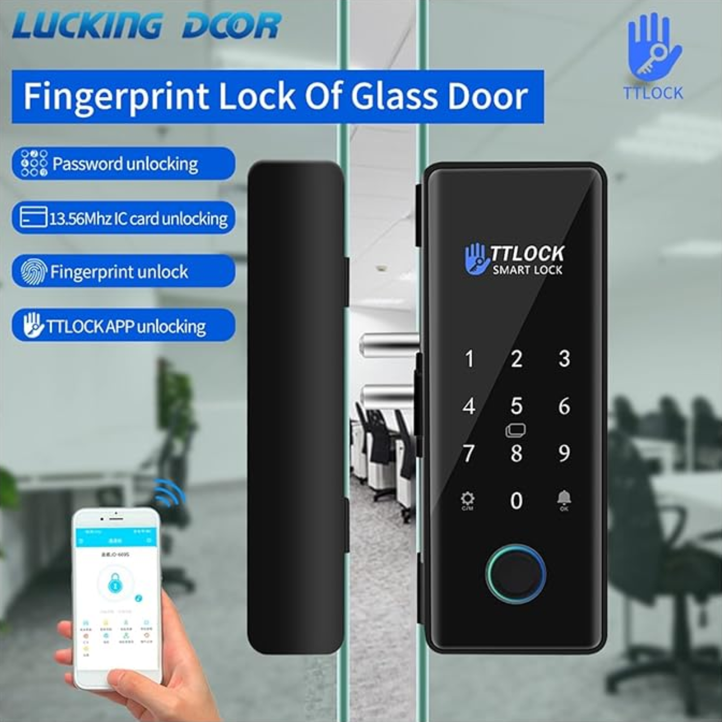 K190 frameless glass door lock with remote control