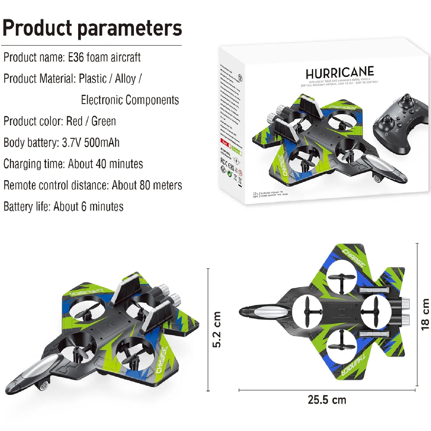 E36 Drone – 2.4GHz RC Quadcopter with LED Lights, 360° Flip & Headless Mode