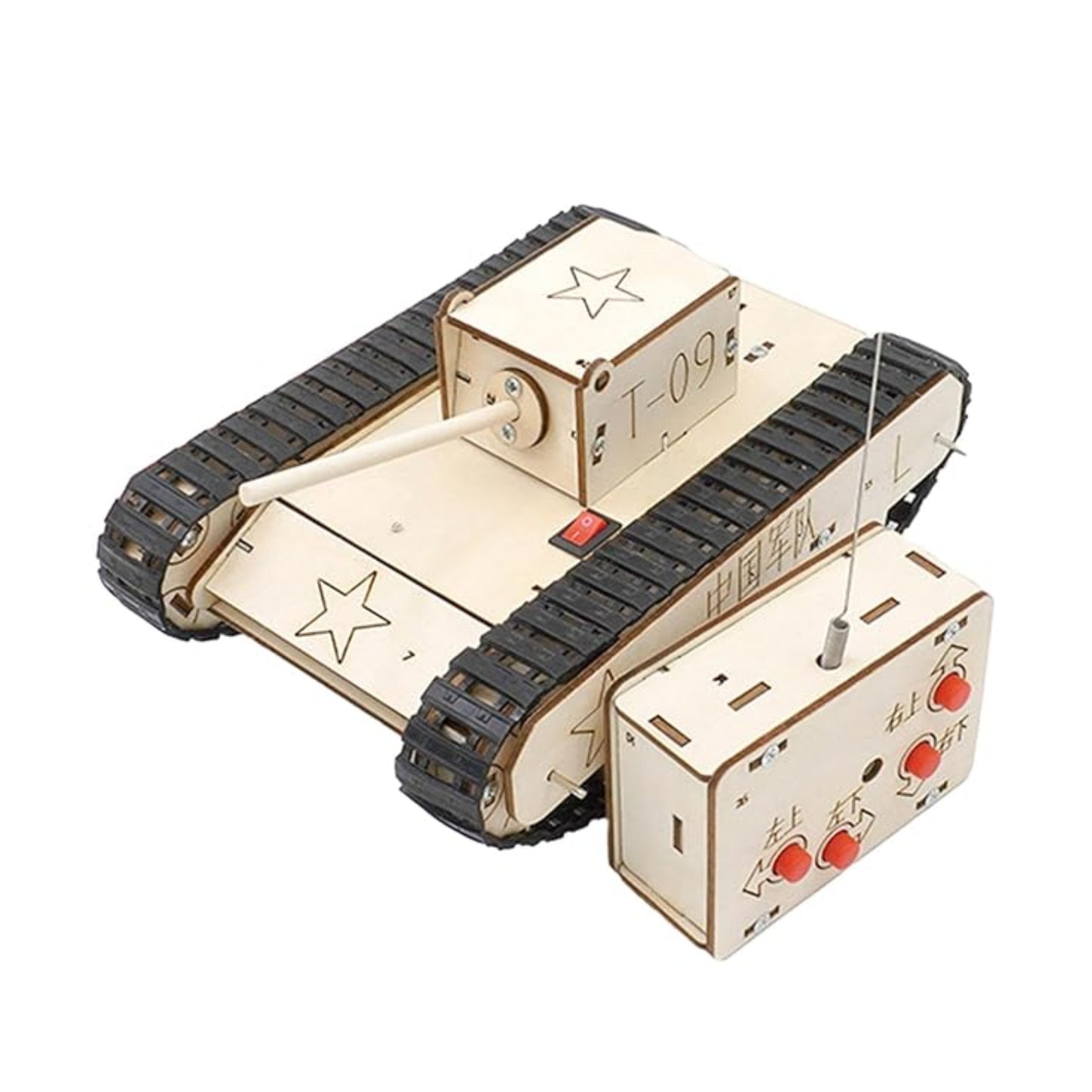DIY Tracked Tank STEM Kit Wooden Electric Motor Remote Control Tracked Tank Science Experiment Kit - RS6313