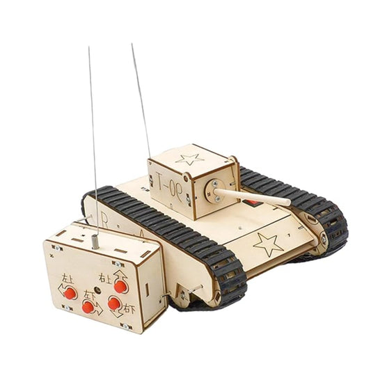 DIY Tracked Tank STEM Kit Wooden Electric Motor Remote Control Tracked Tank Science Experiment Kit - RS6313