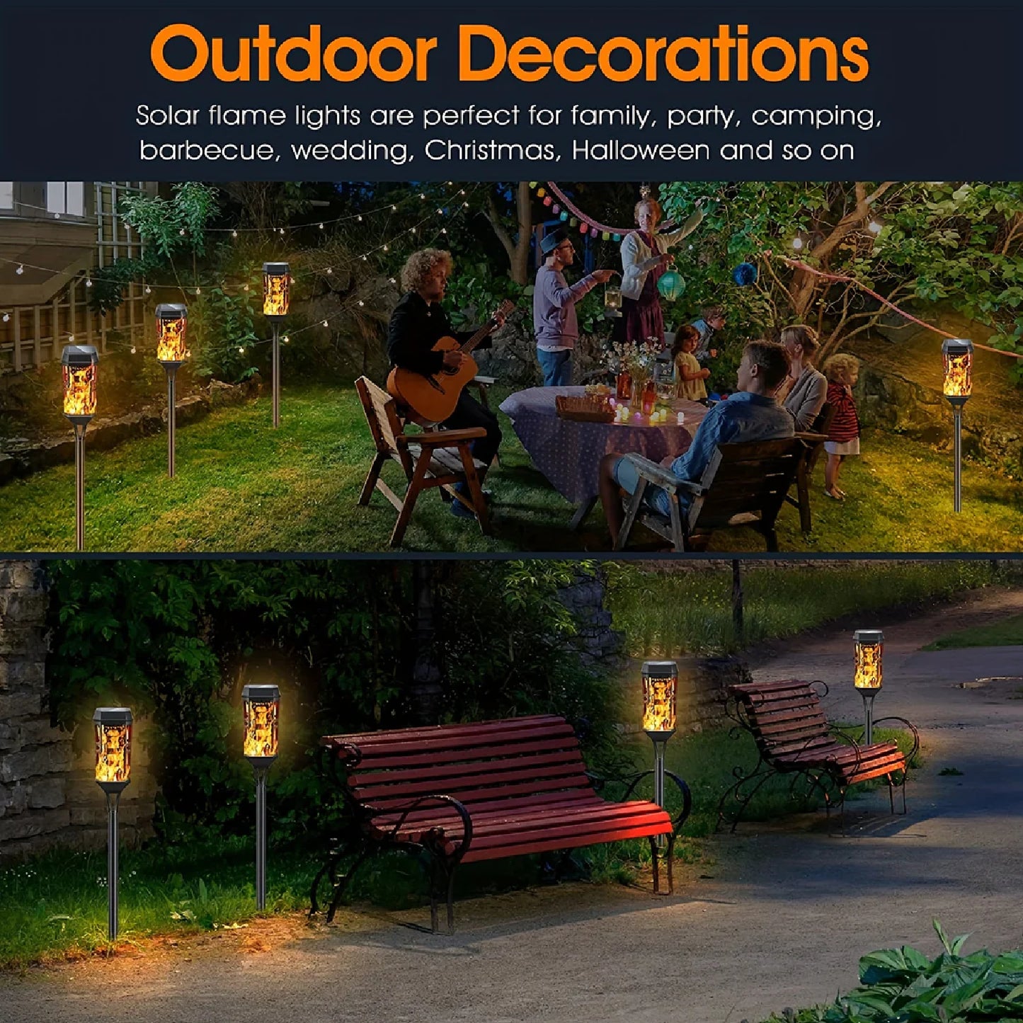 Flickering Flame Solar Pathway Lights Solar Powered Decorative Solar Garden Lights Waterproof Solar Torch Lights Outdoor Landscape Lighting For Yard Patio Walkway, Pack Of 1 - RS5827
