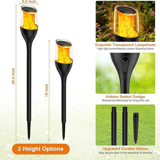 Taller Waterproof Solar Tiki Torches Taller Waterproof Solar Tiki Torches With Flickering Flame Decorative Solar Garden Lights LED Torch Lights Auto On/Off Outdoor Solar Lights For Yard Pathway Decor, Pack Of 1 - RS5828