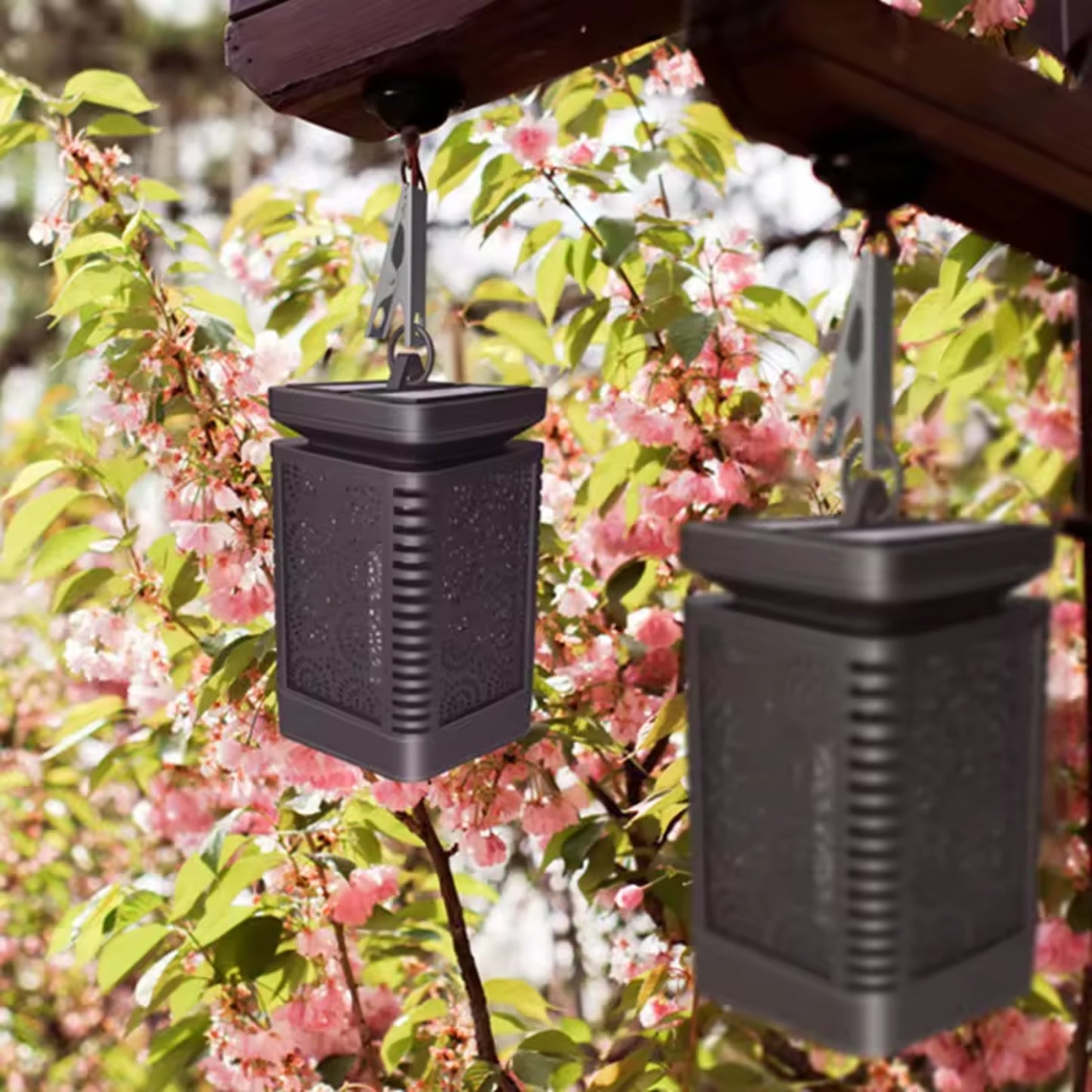Solar Dancing Flame Lanterns Solar Lantern Lights Dancing Flame Waterproof Outdoor Hanging Lantern Solar Powered Umbrella Led Night Lights Auto On/Off Landscape Decorative For Garden Patio Deck Yard Path, Pack Of 1 - RS5838