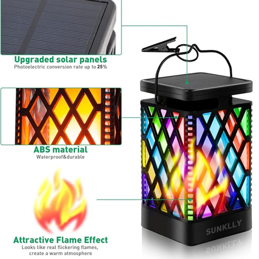 Solar Hanging Lanterns with Multicolour Light Solar Lights Color Changing Fixed 9 Modes Waterproof Hanging Lanterns Outdoor Lights Flickering Flame Camping Lanterns Decoration For Tent Garden Patio Pathway Pack Of 1 - RS5842