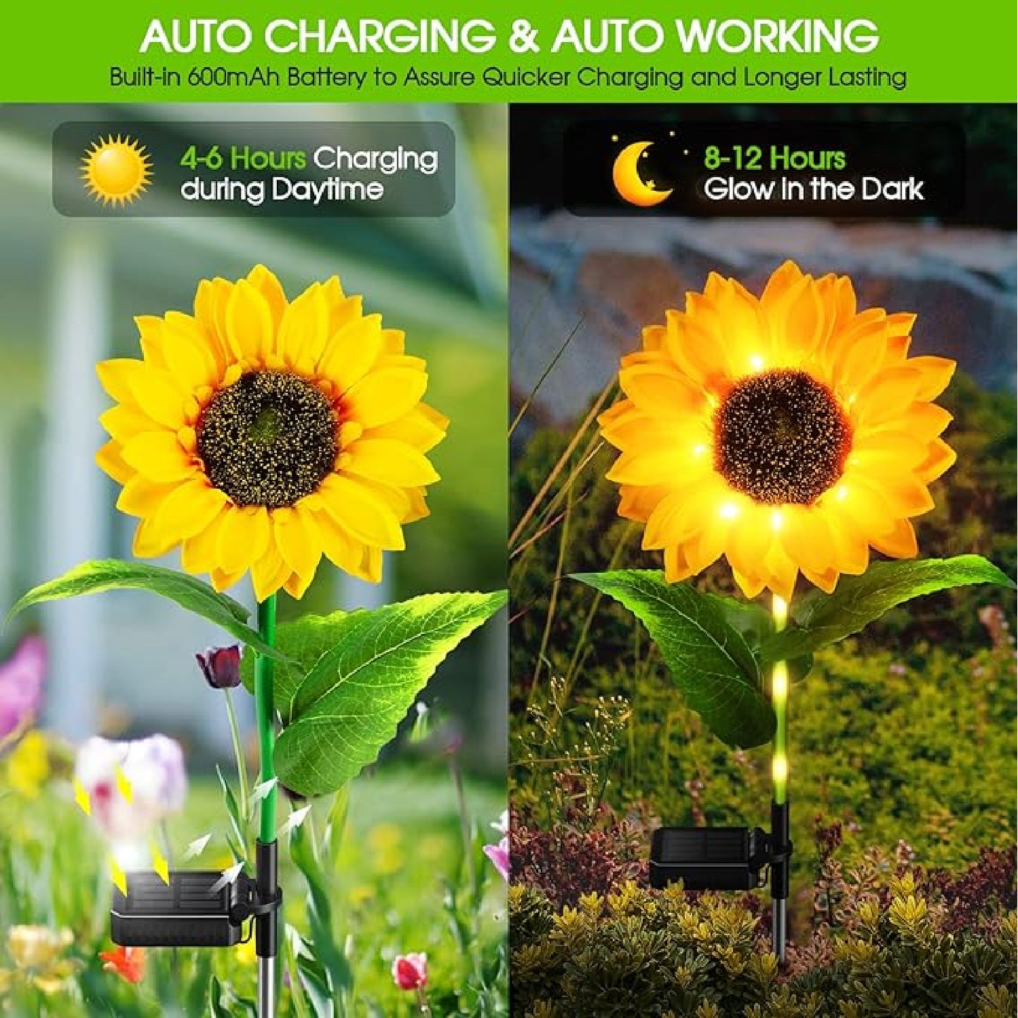 Realistic Sunflower Solar Lights Beautiful Solar Lights Outdoor Garden Decor Sunflower Solar Lights Waterproof Solar Outdoor Lights Solar Powered Garden Lights For Yard Garden Patio Pathway, Pack Of 1 - RS5844