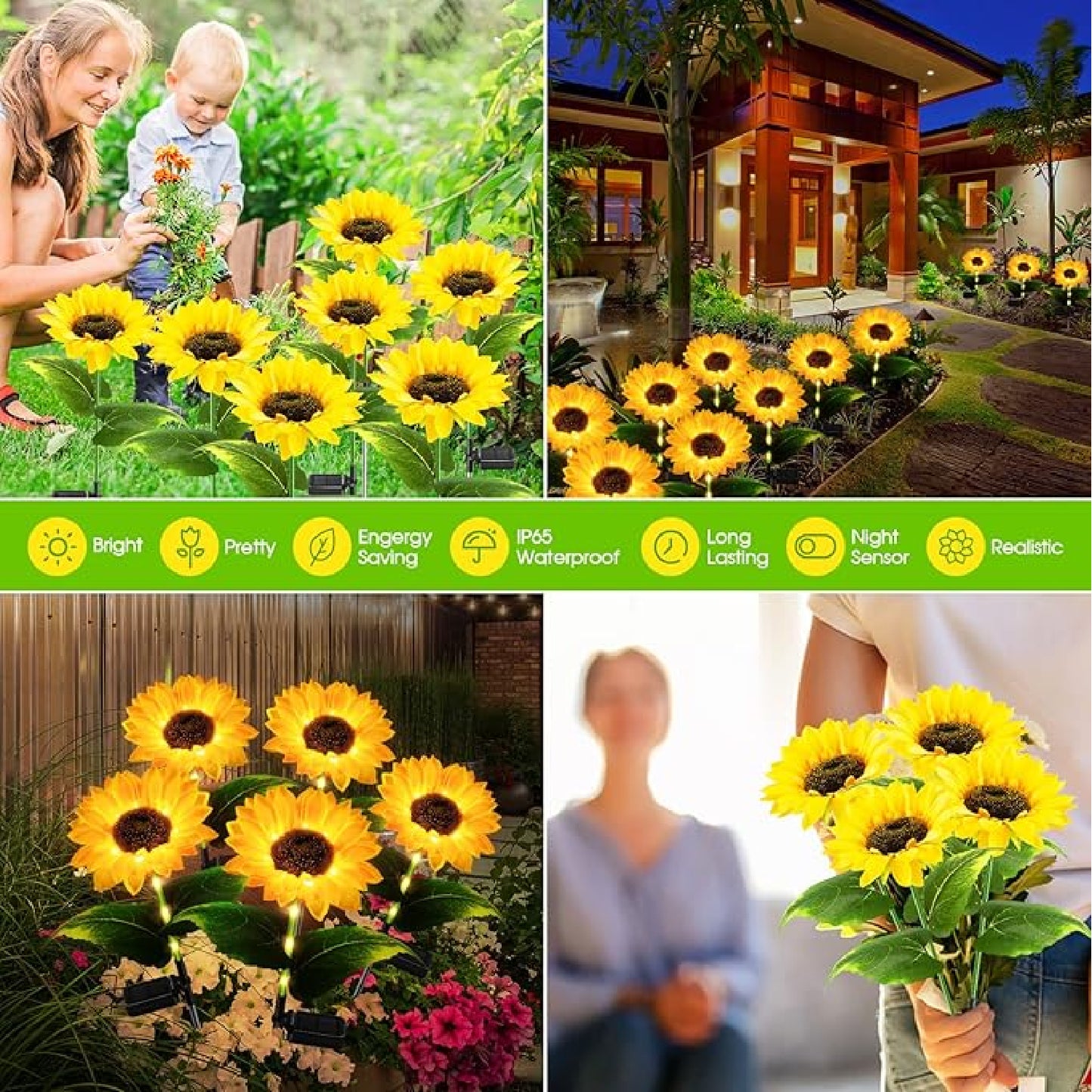 Realistic Sunflower Solar Lights Beautiful Solar Lights Outdoor Garden Decor Sunflower Solar Lights Waterproof Solar Outdoor Lights Solar Powered Garden Lights For Yard Garden Patio Pathway, Pack Of 1 - RS5844