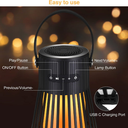 Tesoorda Flickering Flame Speaker Portable LED Flame Speaker Waterproof Bluetooth Speaker For Indoor/Outdoor Led Table Lanterns/Lamp For Patio, Garden, Camping, Pack Of 1 - RS6136