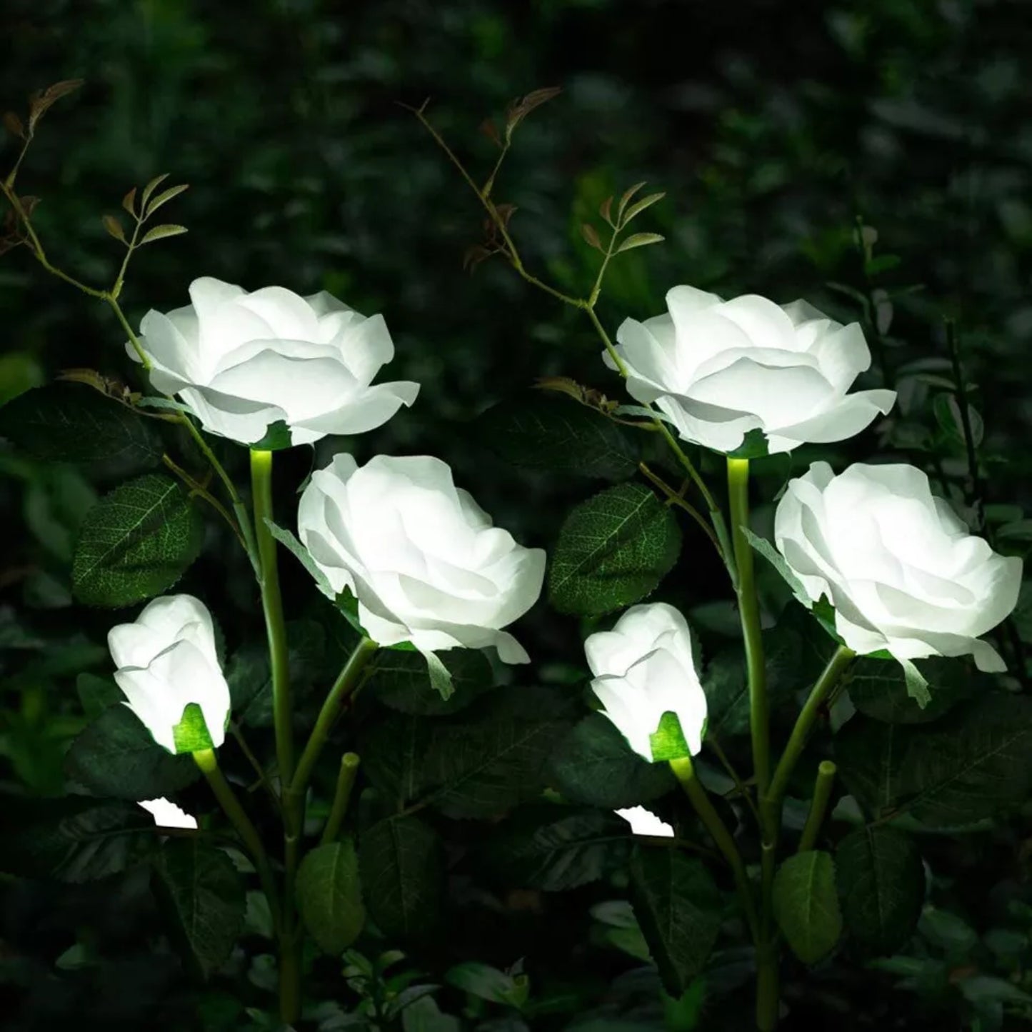 White Rose Solar Lights Upgrade Flower Lights Outdoor Waterproof Solar Garden Stake Lights Decorative Landscape Lights With 6 Rose Flowers For Backyard, Party, Pathway, Pack Of 1 - RS6150