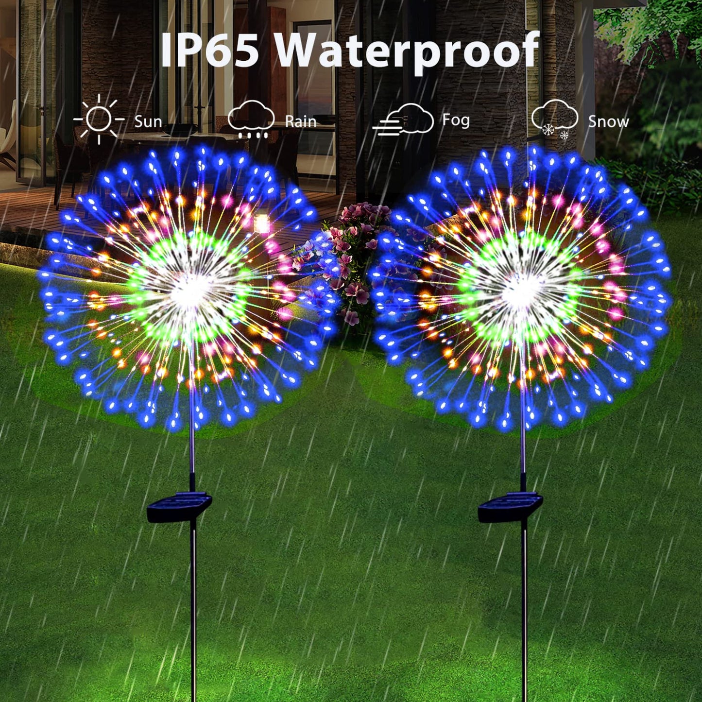 Solar Garden Firework Light 200LED Sparklers String Lights Comes With Warm White & MultiColour Waterproof Solar-Powered Firework Lights Eco-Friendly Colourful Twinkle Lighting For Yard, Pathway, And Patio - RS6153