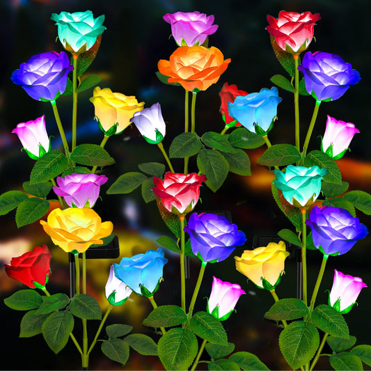 7-Color Changing Solar Rose Garden Lights Colorful Solar Beautiful & Realistic Rose Lights Solar Rose Garden Light Waterproof Solar Flower Lights Illuminate Your Garden With Rose Lights, Pack Of 1 - RS6151