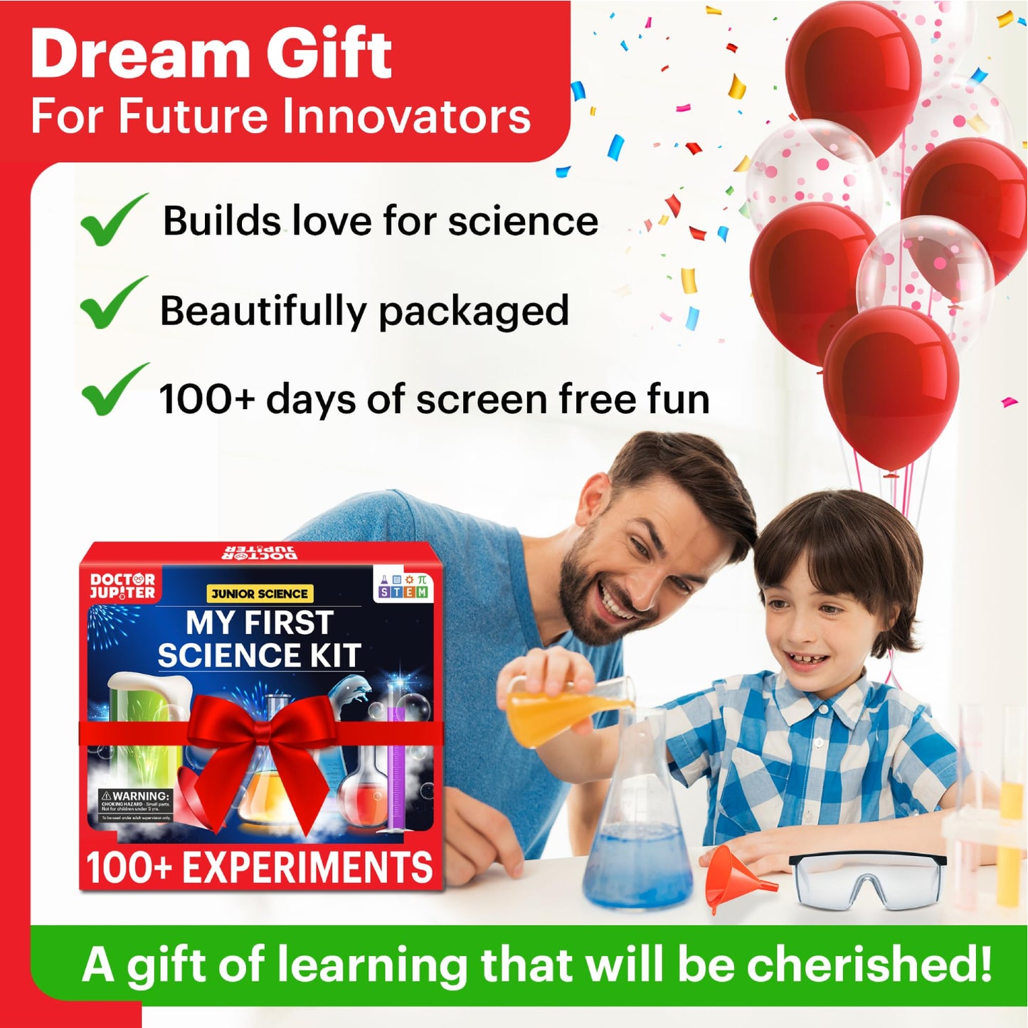 My First Science Kit 100+ Experiment Science STEM Kit STEM Toys For Boys & Girls Learning & Education Kit DIY Science Experiment Toys Hands-on learning toys Early Childhood Education Toys Craft Gift For Kids Ages 4 To 8 - RS6202