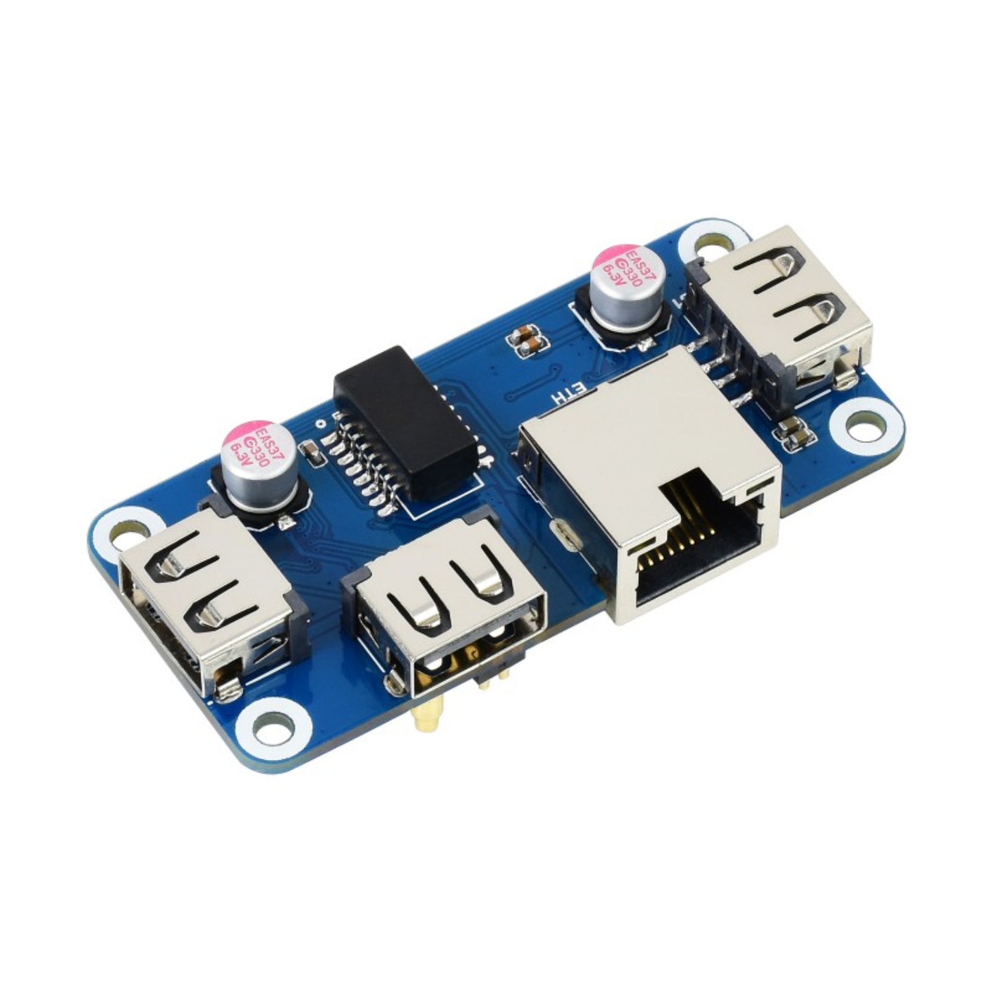 Waveshare Ethernet/USB HAT (B) Universal Ethernet/USB HUB HAT Expansion For Raspberry Pi Series, 1x RJ45, 3x USB 2.0 - RS2421