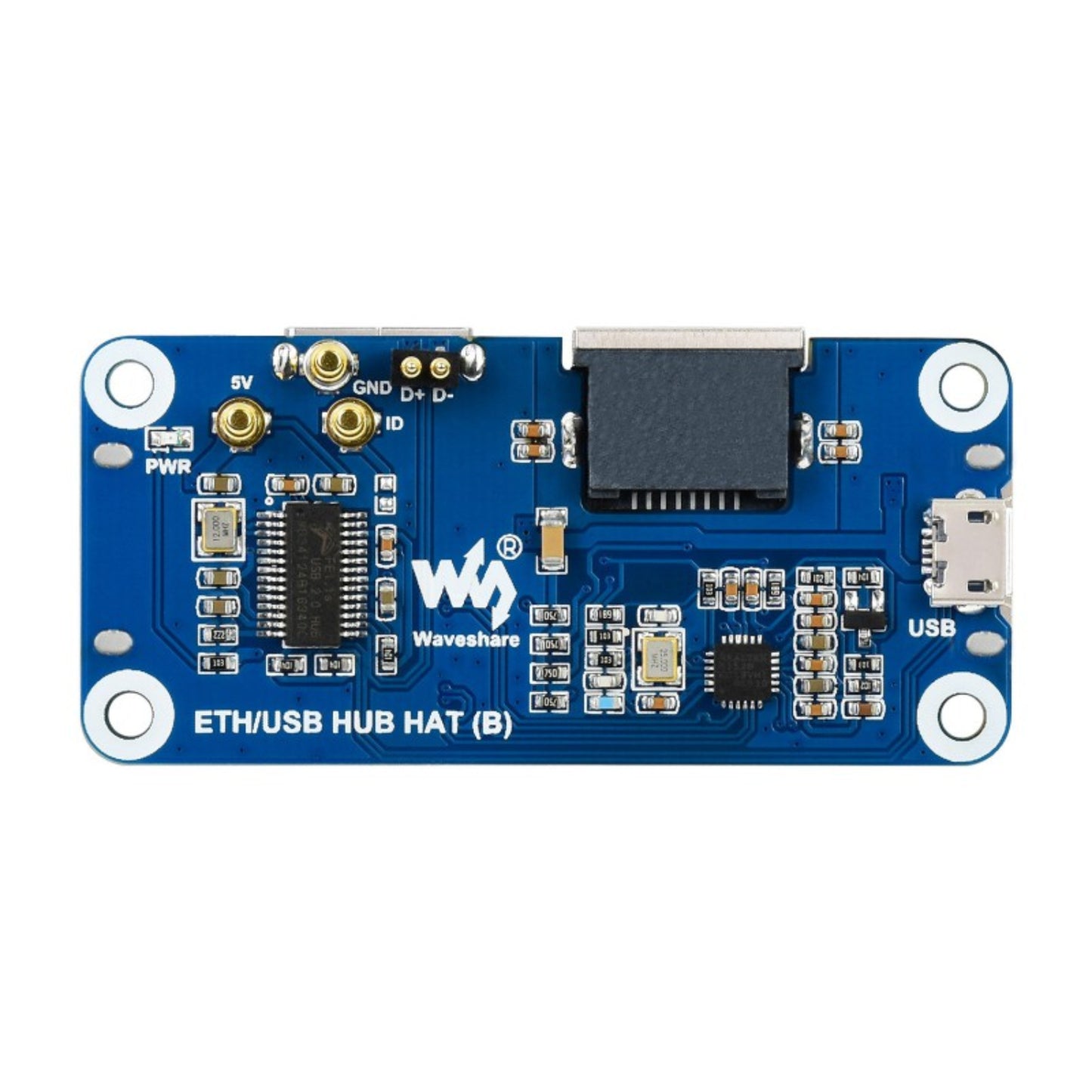 Waveshare Ethernet/USB HAT (B) Universal Ethernet/USB HUB HAT Expansion For Raspberry Pi Series, 1x RJ45, 3x USB 2.0 - RS2421