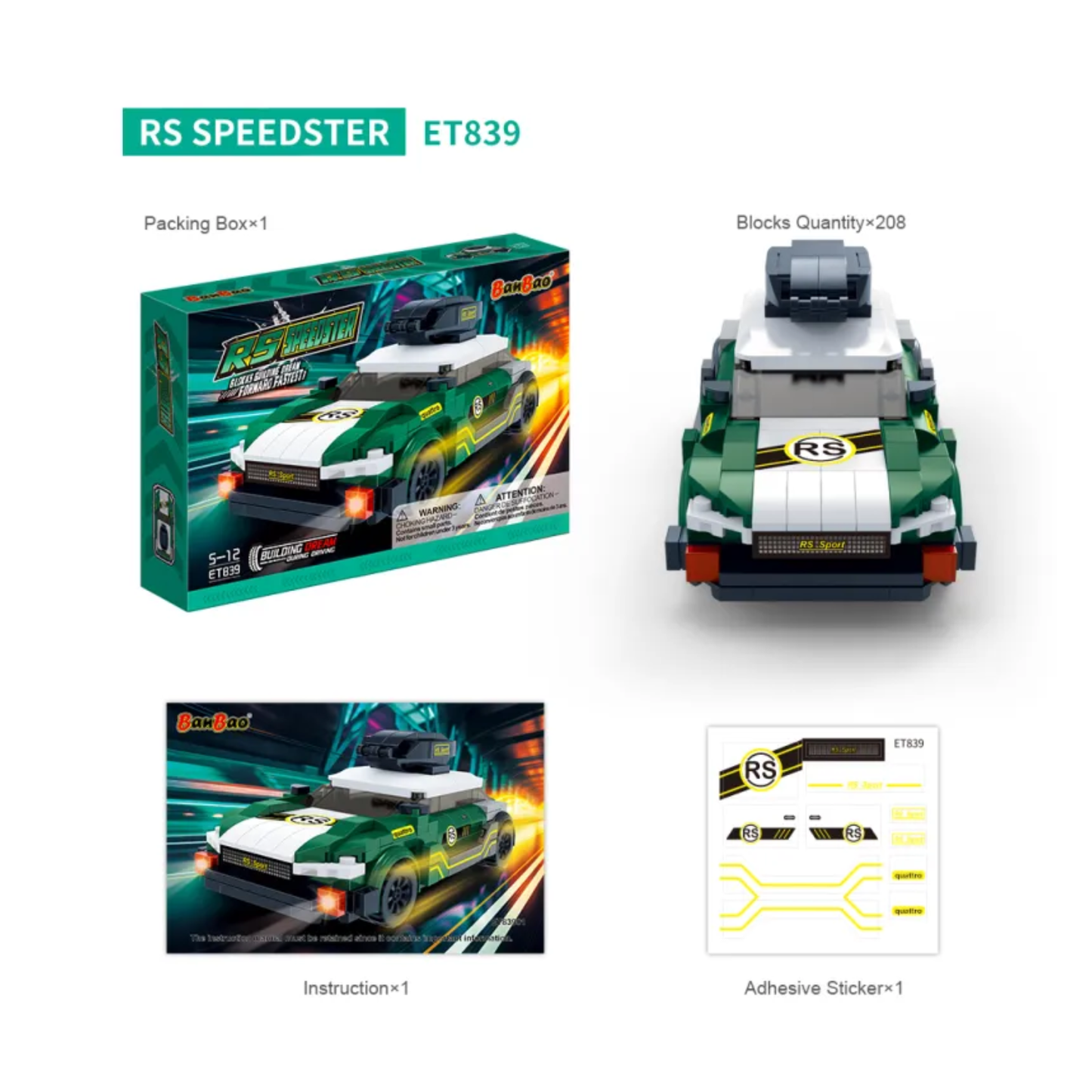 BanBao Speed Race Car Building Blocks Set Plastic Race Car Brick Toys For Children Christmas Gift - RS7489/RS7648