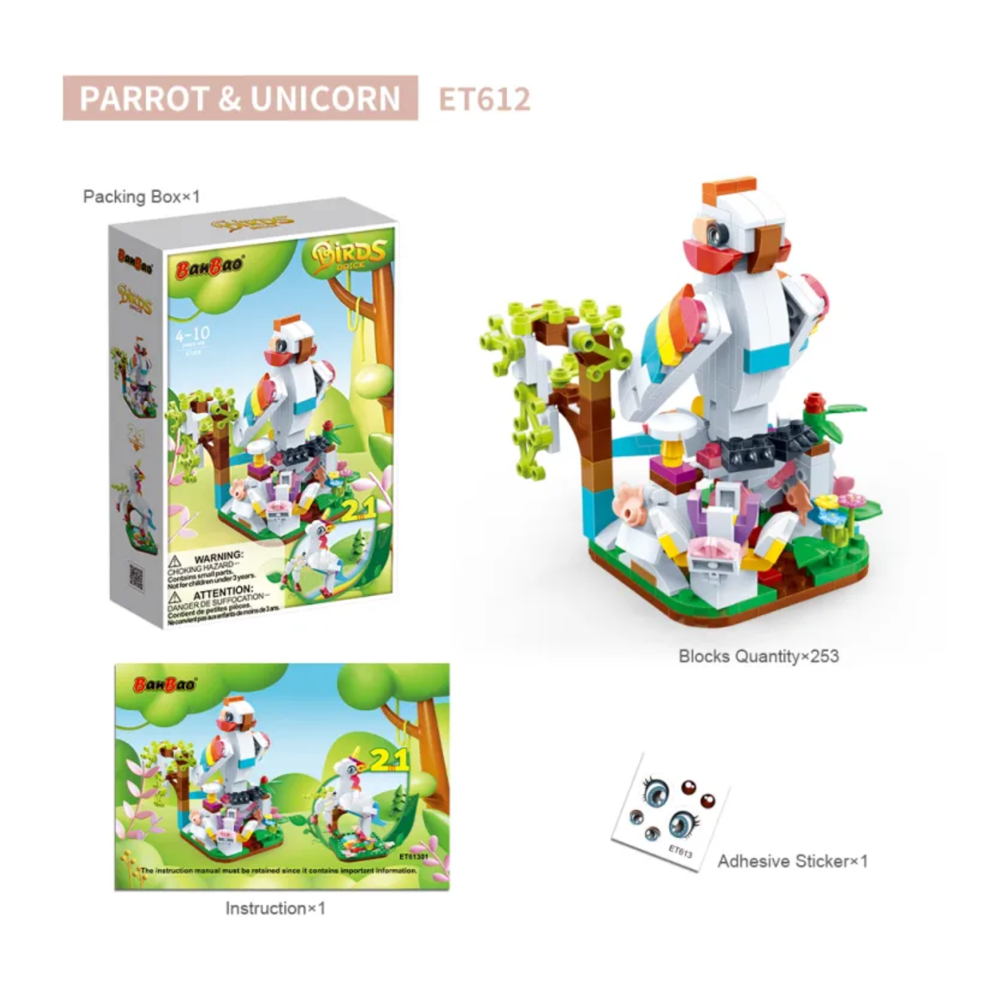 BanBao Parrot and Unicorn Building Block Attractive Parrot Toy Fantasy Animal Construction Toys - RS7495/RS7657