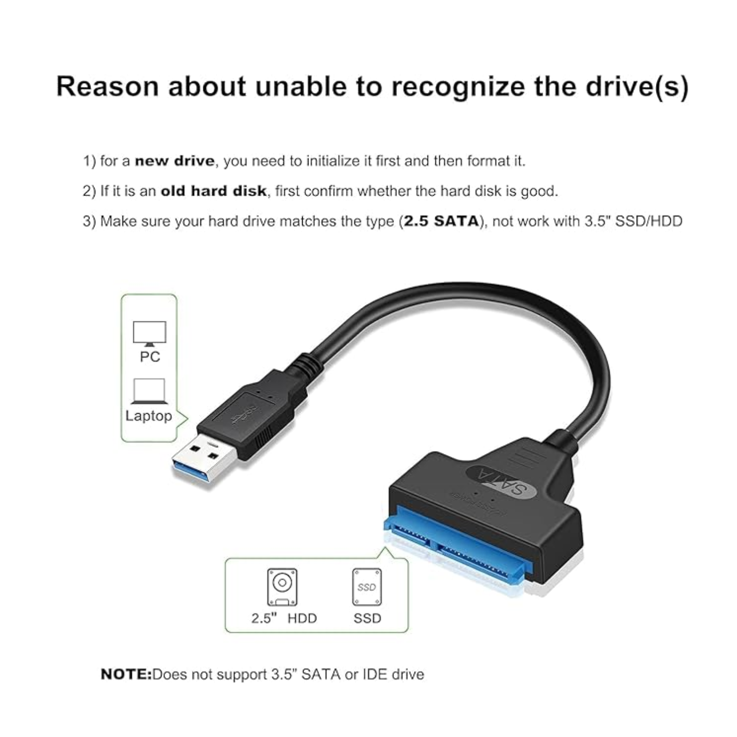 SATA Revision 3.0 (6Gbps) to SuperSpeed USB 3.0 Adapter Cable - 450mm Length for Connecting 2.5-inch SATA SSDs and HDDs to Laptops and Desktops