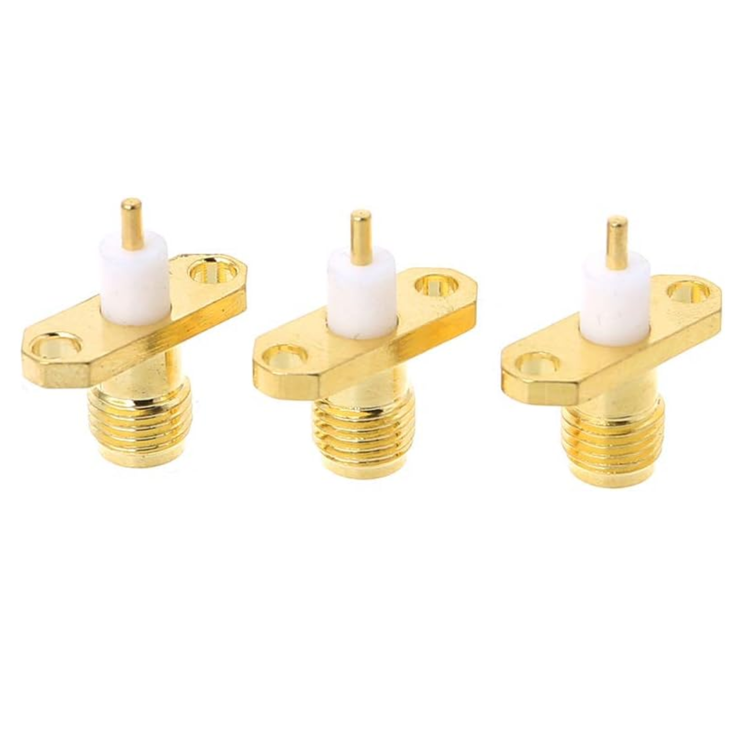 Precision SMA (F) Straight Panel Mount RF Connector, 2-Hole Mounting, Low Loss, Gold-Plated Contacts, Solder Termination