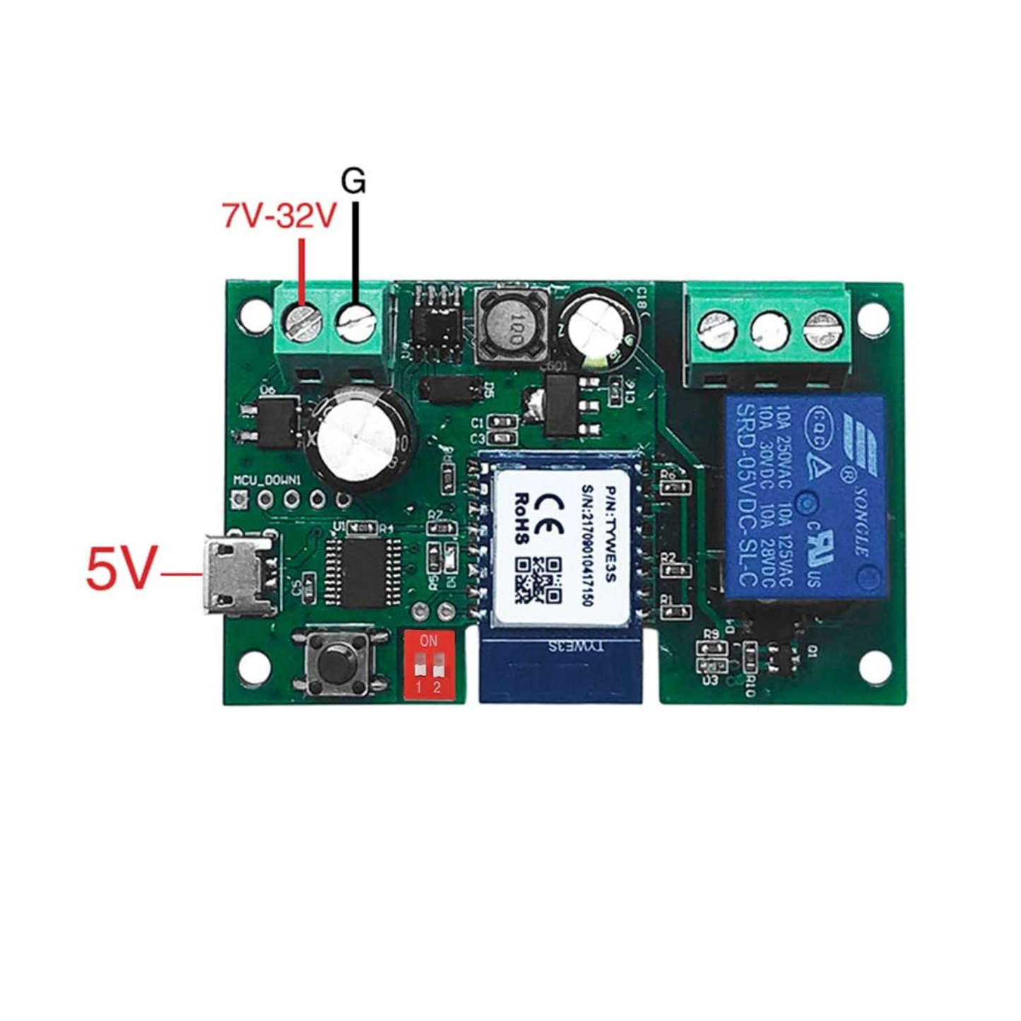 1-Channel Smart Switch Relay Module TUYA/Smart Life App Alexa Google IFTTT Wireless Smart Home Remote Control WiFi Switch Momentary Time Adjustable - RS2790