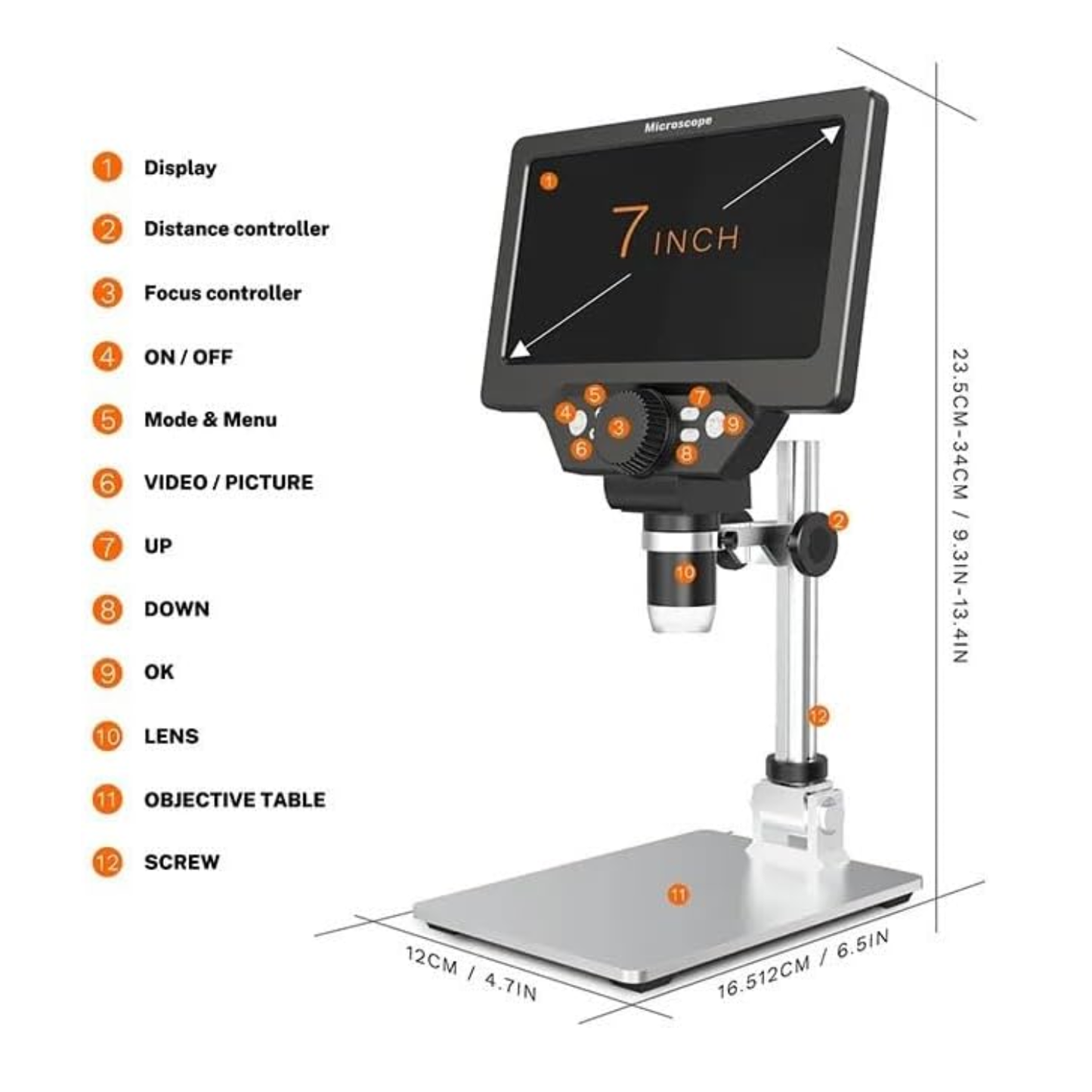 G1200 Multipurpose Electronic Microscope HD 12MP Digital Microscope, 7" LCD Screen, 1200x Magnification For Repair - RS6723