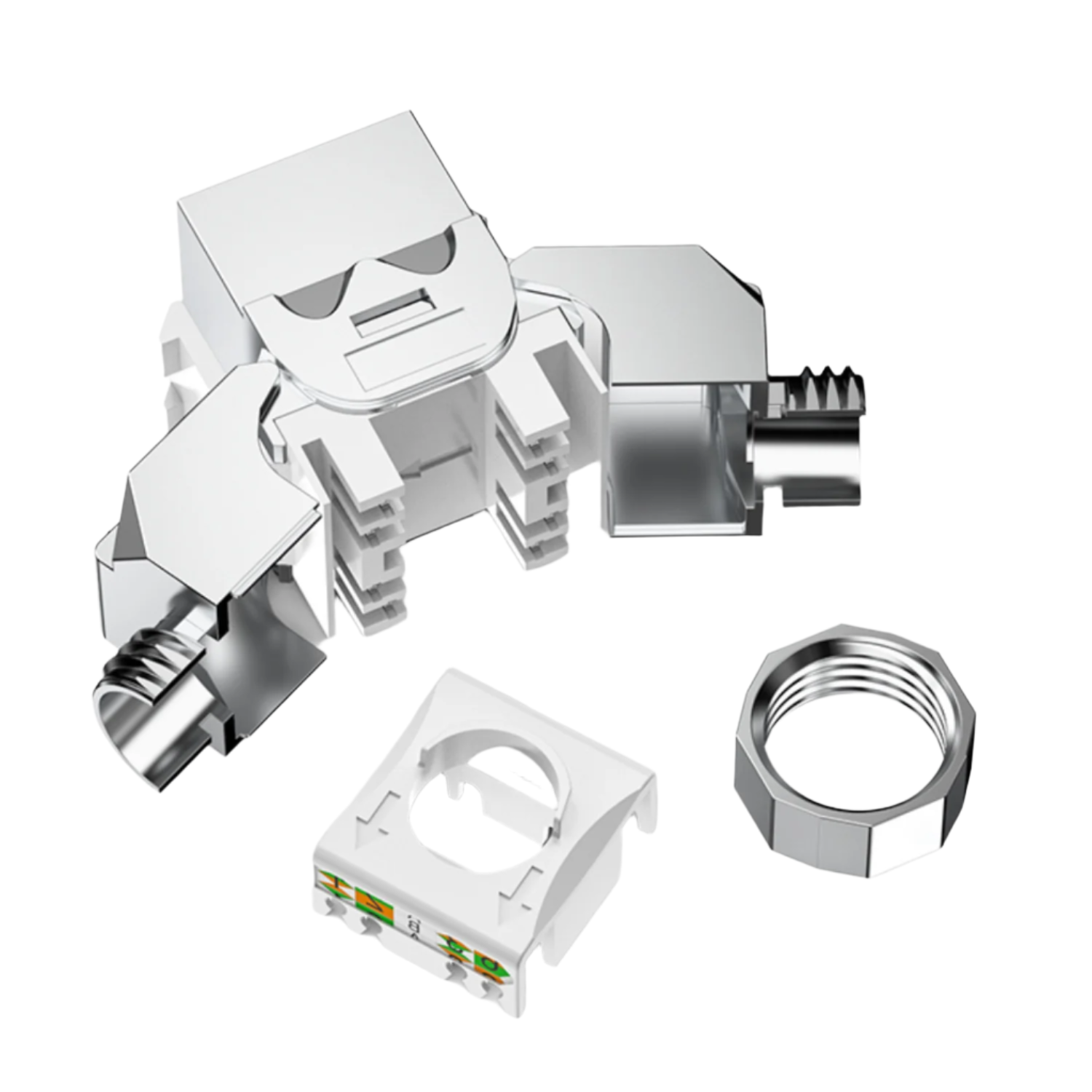 Shielded 180-Degree Tool-Free RJ45 Keystone Jack With Grounding Nut