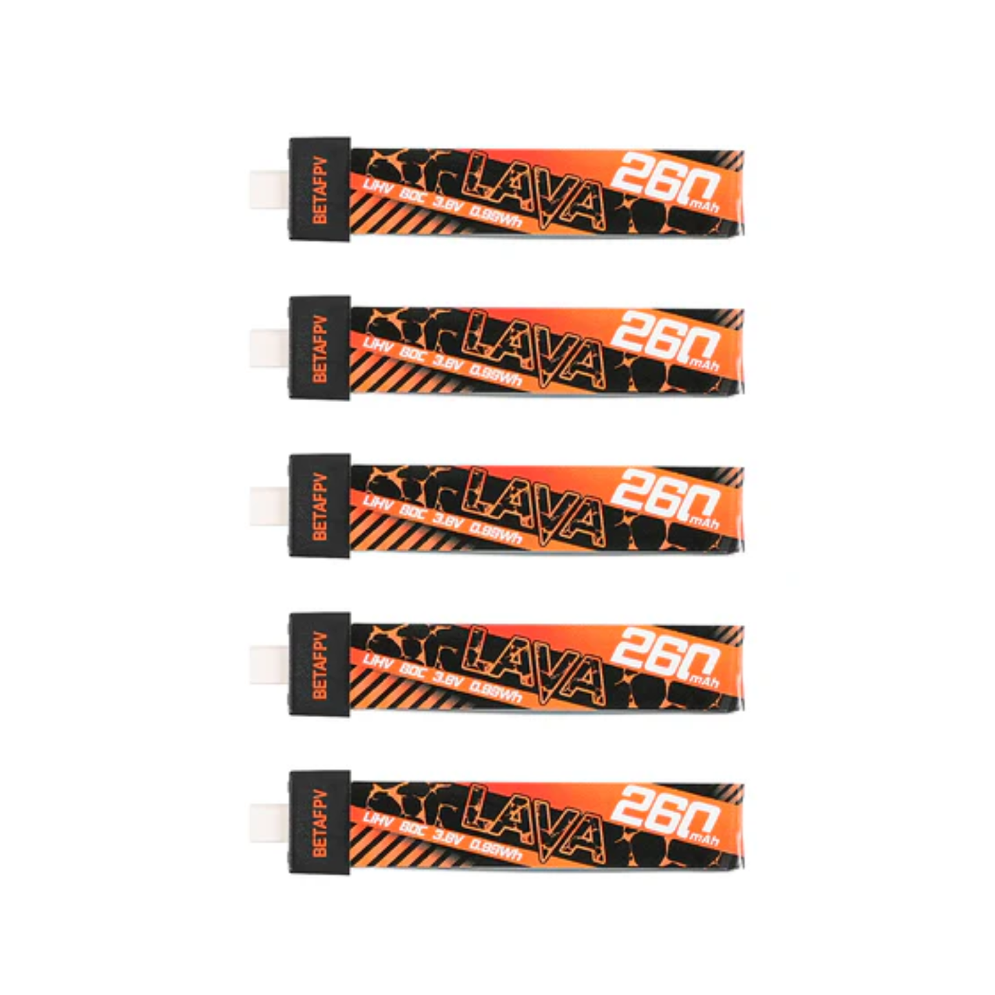BetaFPV LAVA 1S 260mAh 80C Battery 3.8V 80C LiHV Battery With BT2.0 Connector Compatible For 1S FPV Tiny Whoop Drone Quadcopter Pack of 5