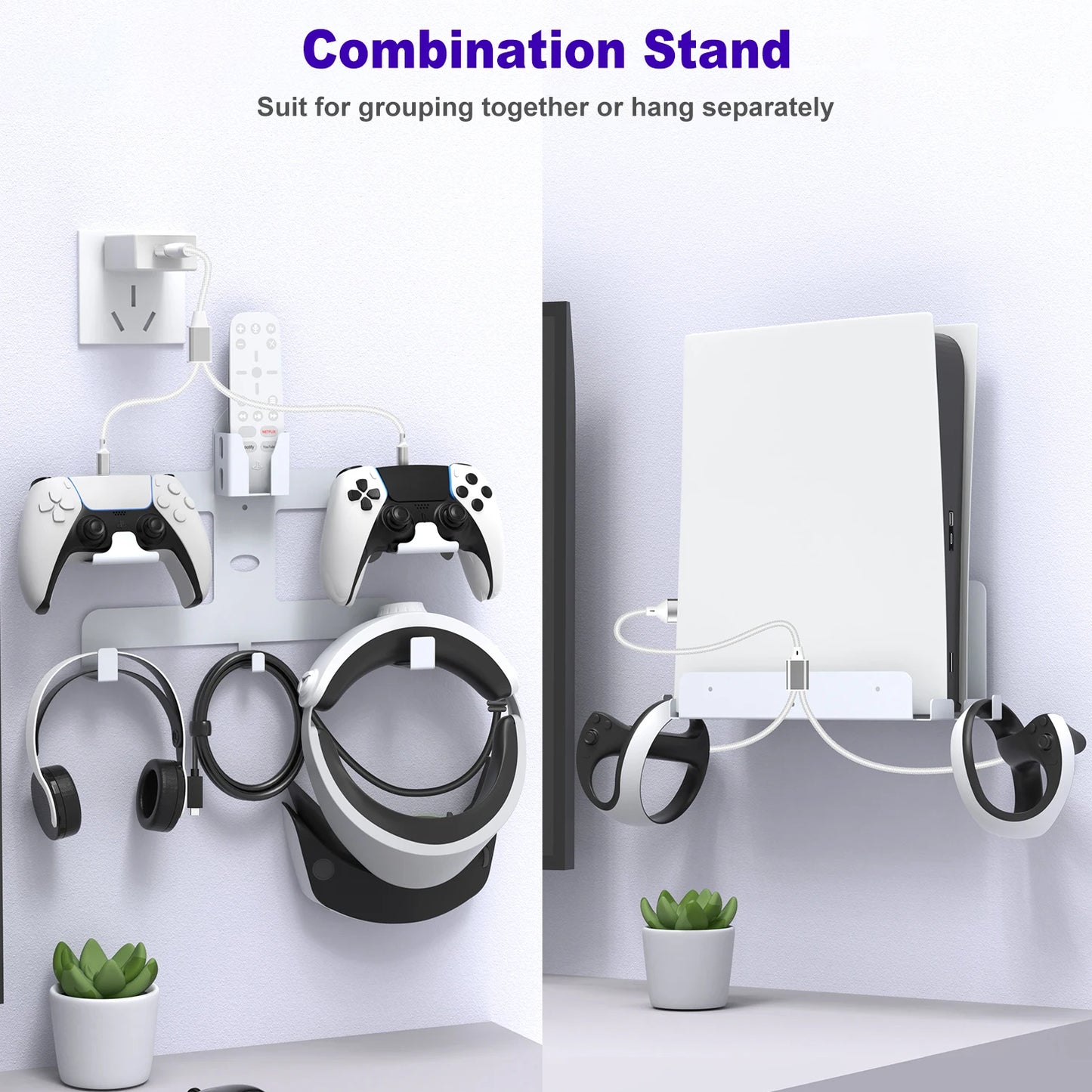 JYS PS5 Console & PS VR2 Headset Super Wall Mount All-in-One Space-Saving Organizer for PS5, PSVR2, and Controllers - RS8553