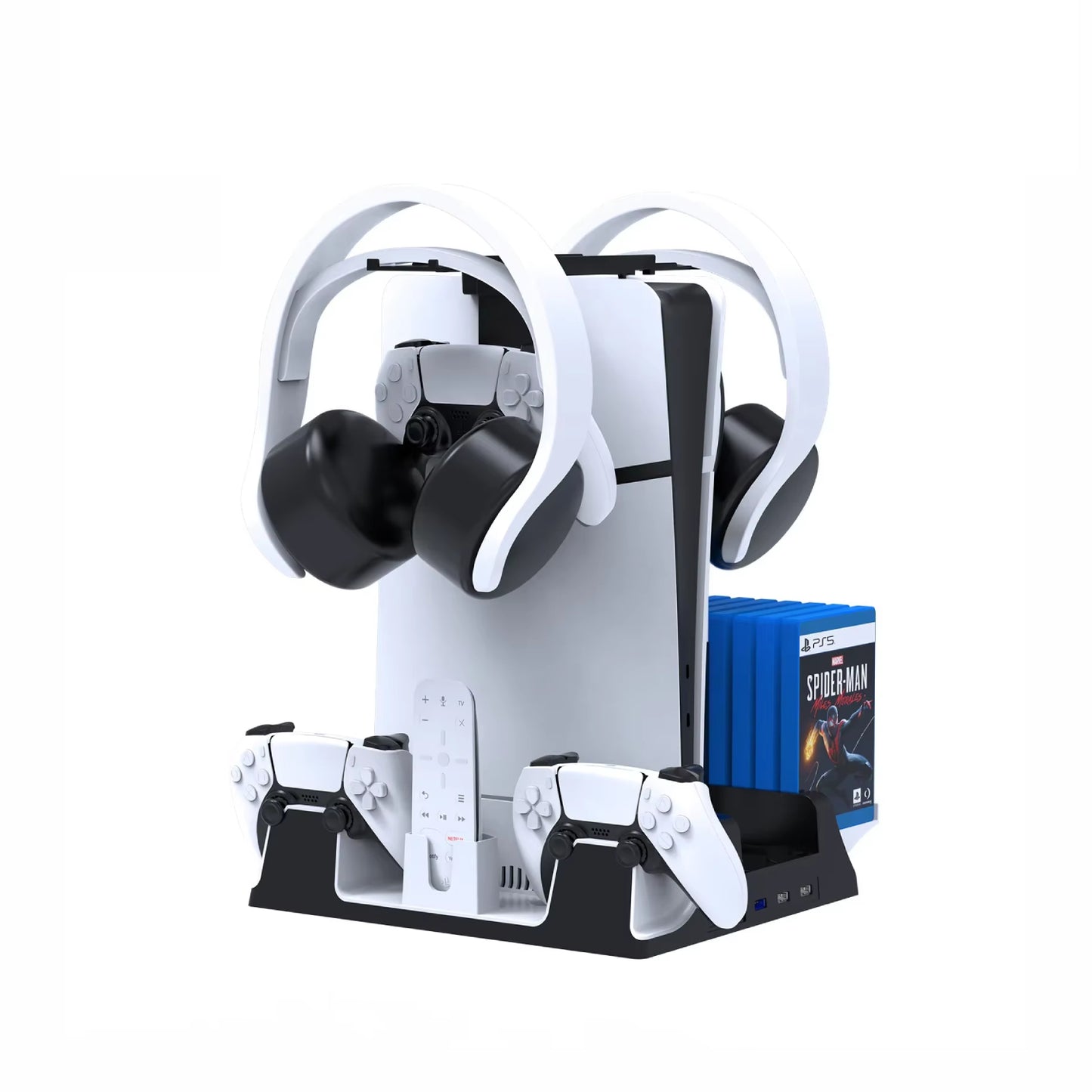 JYS Multi-Functional Vertical PS5 Charging Stand With DualSense Controller Fast Charging Dock & 12-Game Storage Rack For Disc & Digital Editions - RS8580