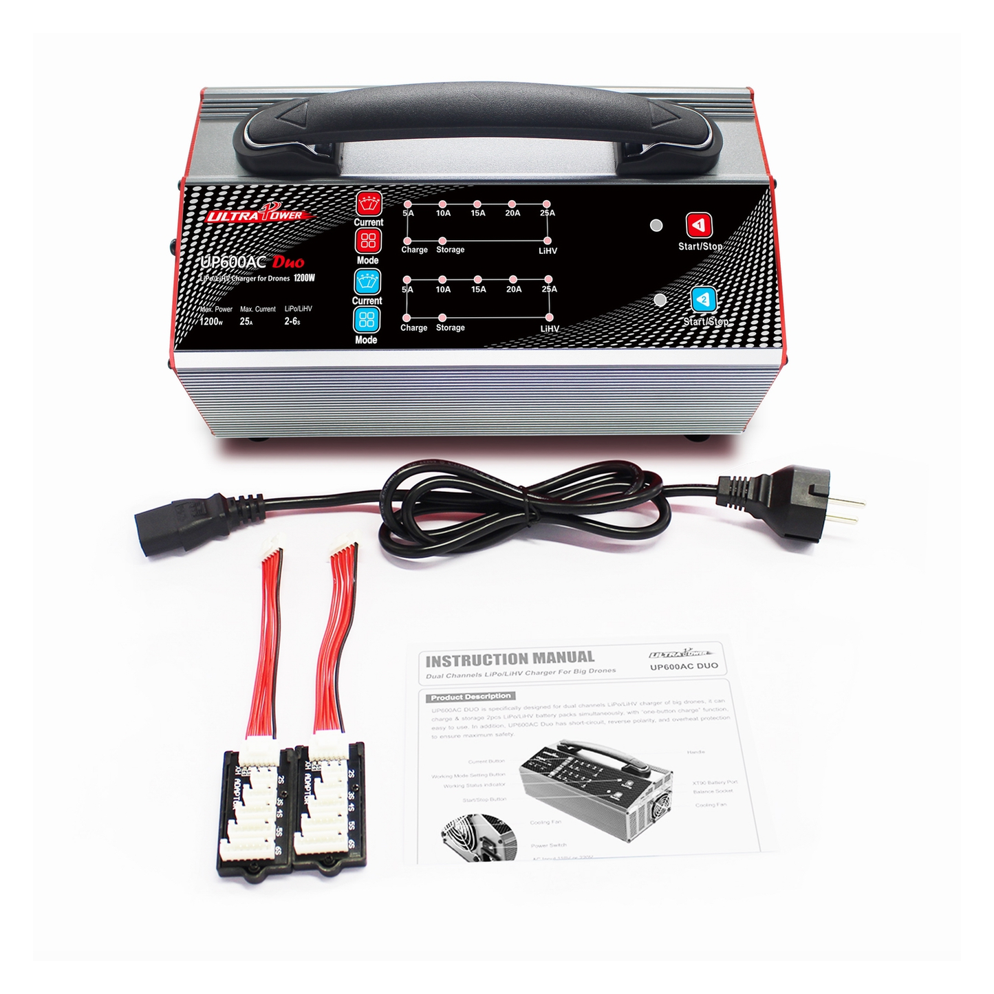 UltraPower UP600AC DUO Battery Charger 2x600W 25A Dual-Channel 2-6S LiPo/LiHV Drone Battery Charger
