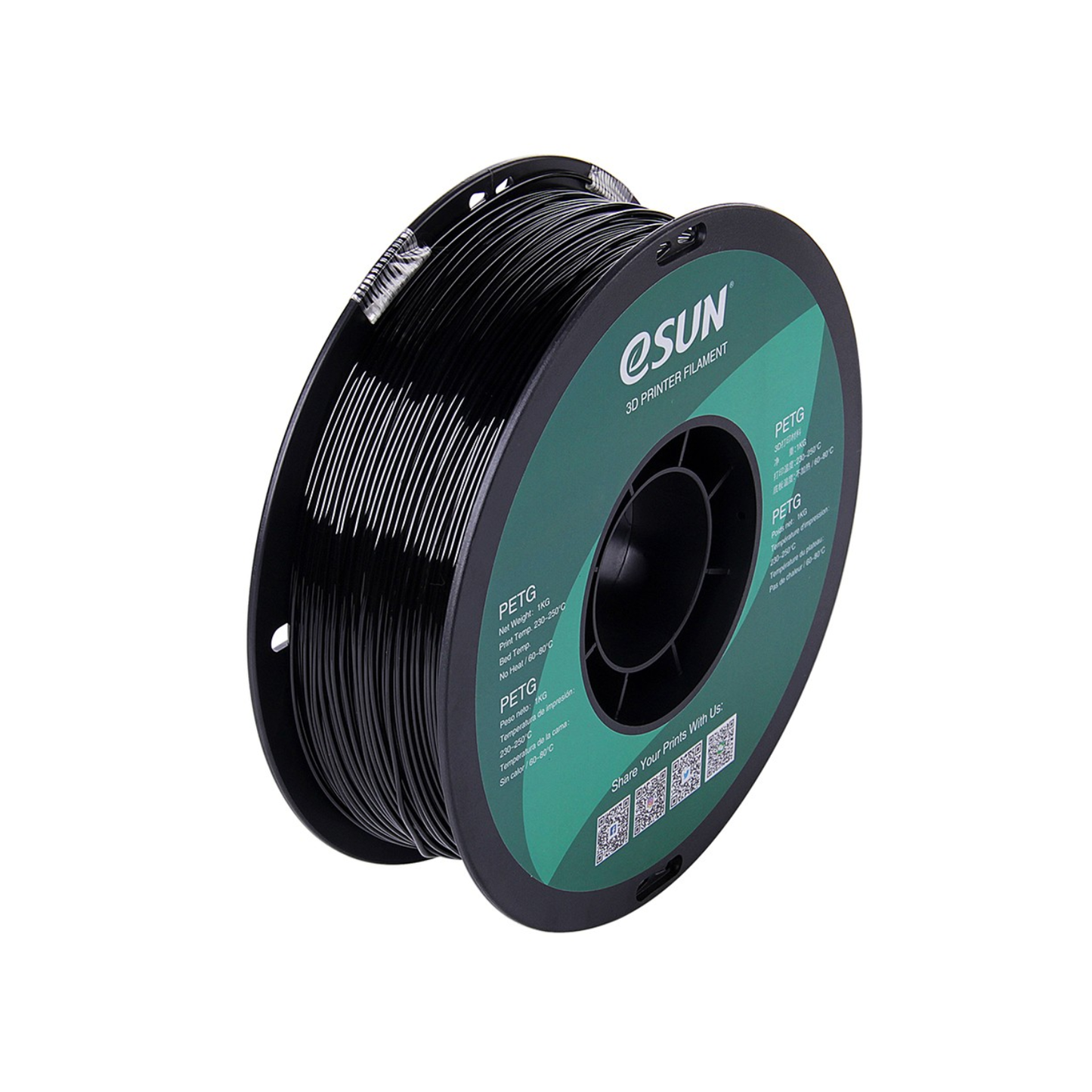 eSun PETG 3D Printer Filament 1.75mm 1kg Spool High-Performance 3D Printing Material For FDM Printers - Solid Black - RS3636