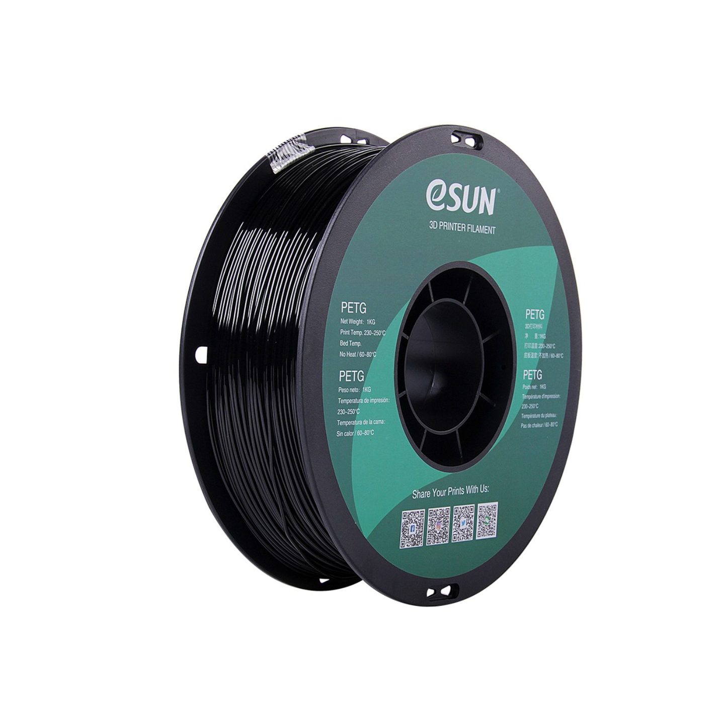 eSun PETG 3D Printer Filament 1.75mm 1kg Spool High-Performance 3D Printing Material For FDM Printers - Solid Black - RS3636